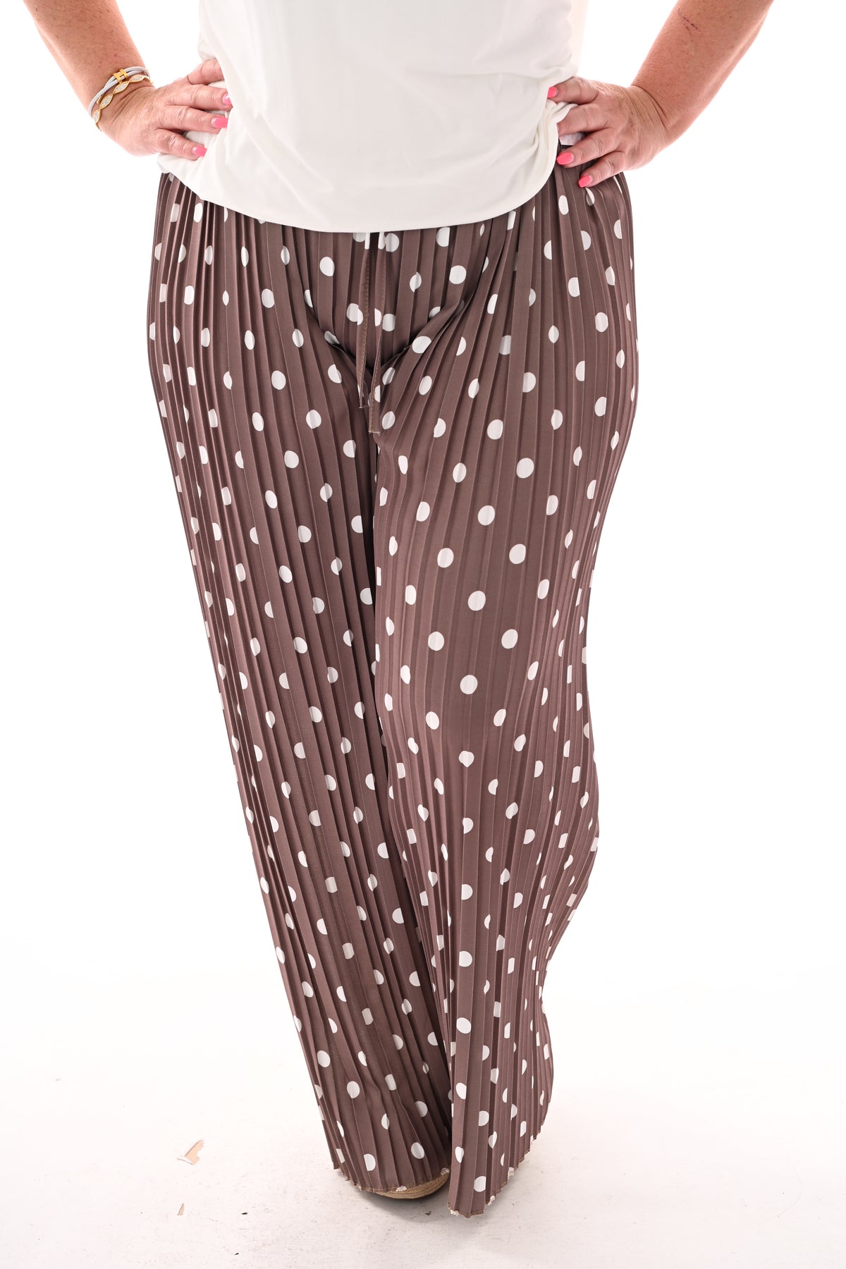 Dots plisse broek taupe