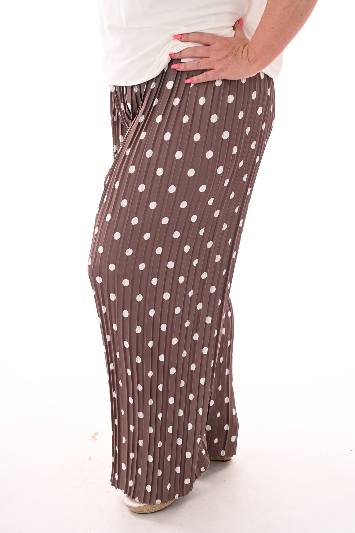 Dots plisse broek taupe
