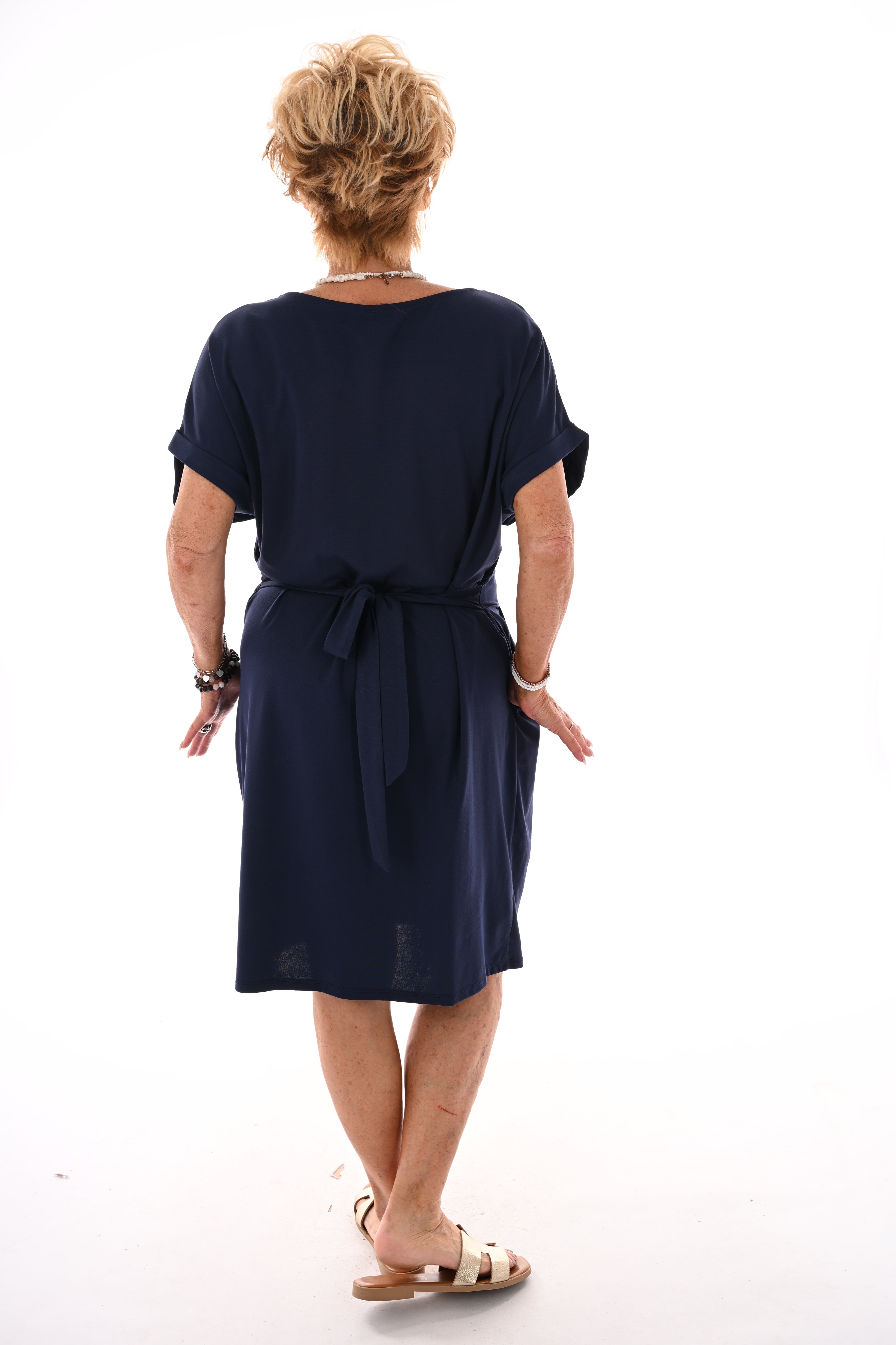 Jurk met strik uni marineblauw