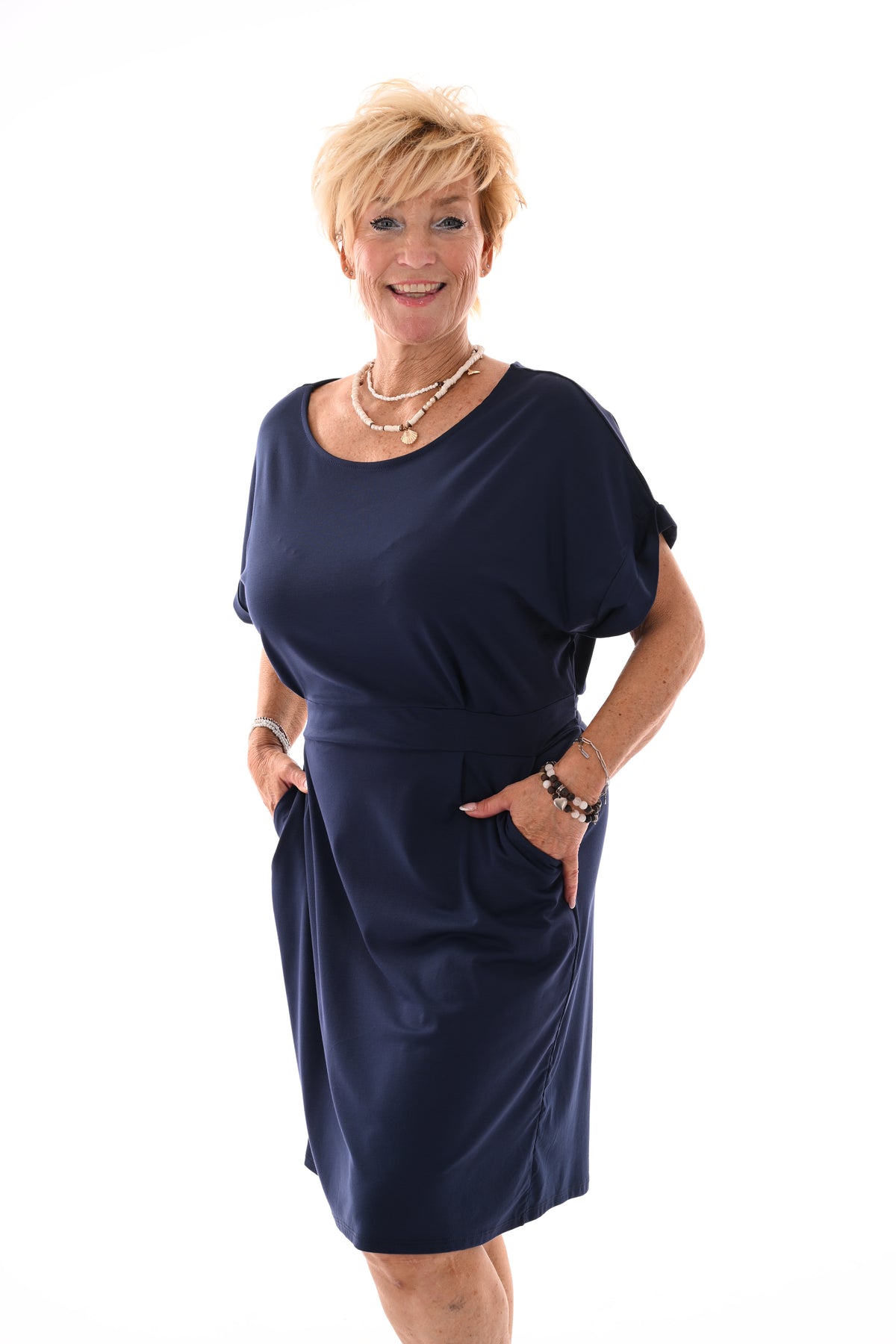 Jurk met strik uni marineblauw
