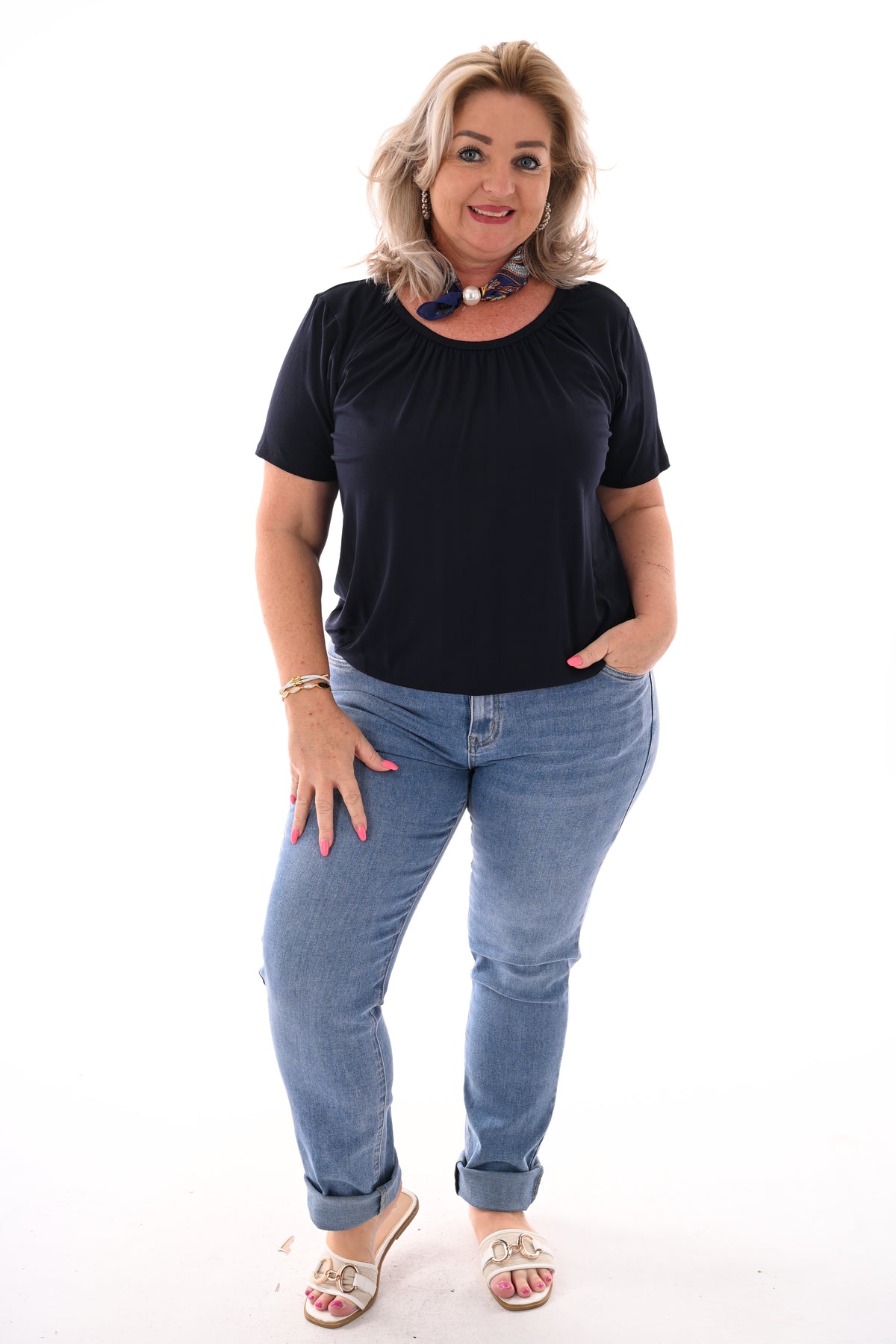 Basic top uni marineblauw