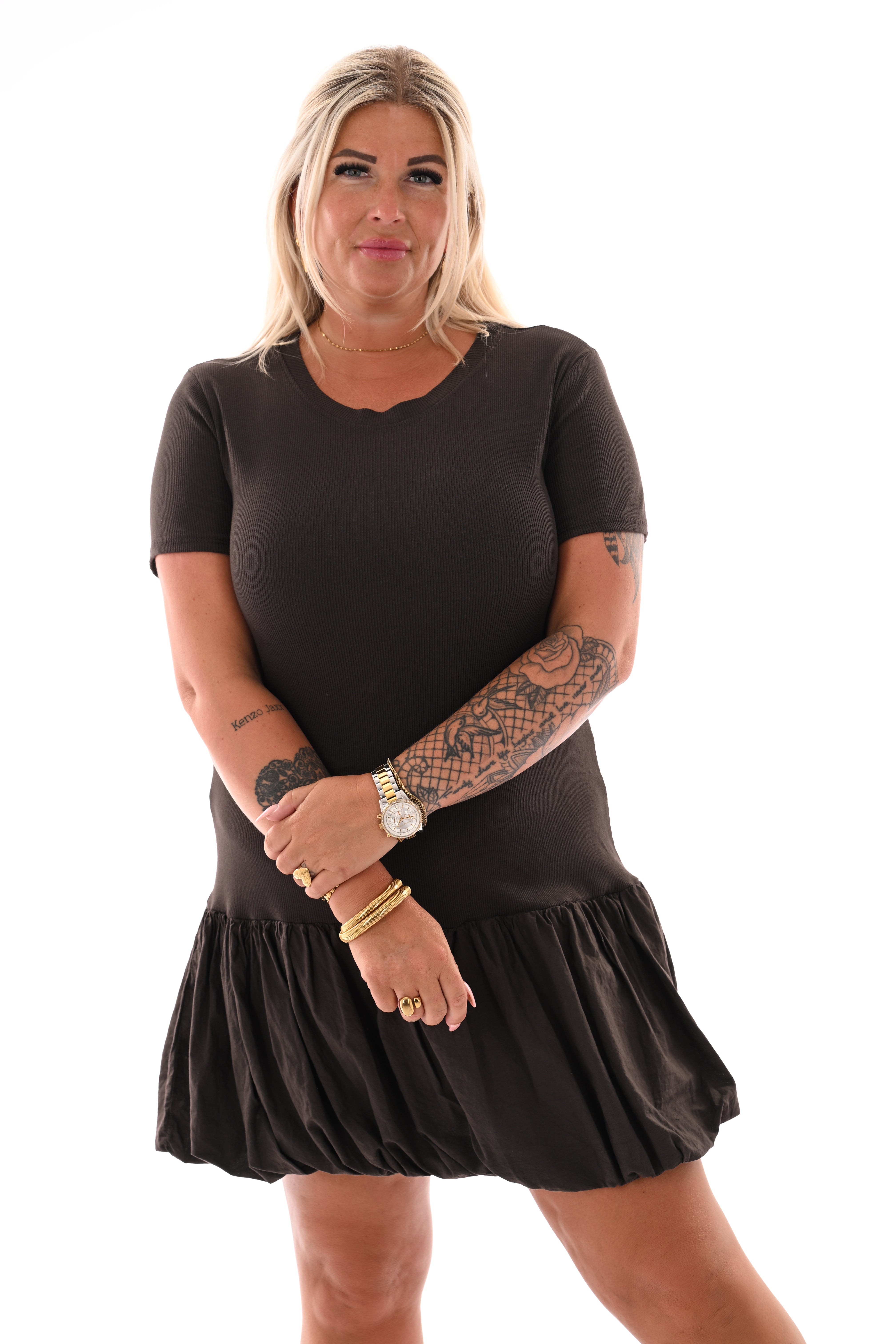 Ballon t-shirt dress donkerbruin