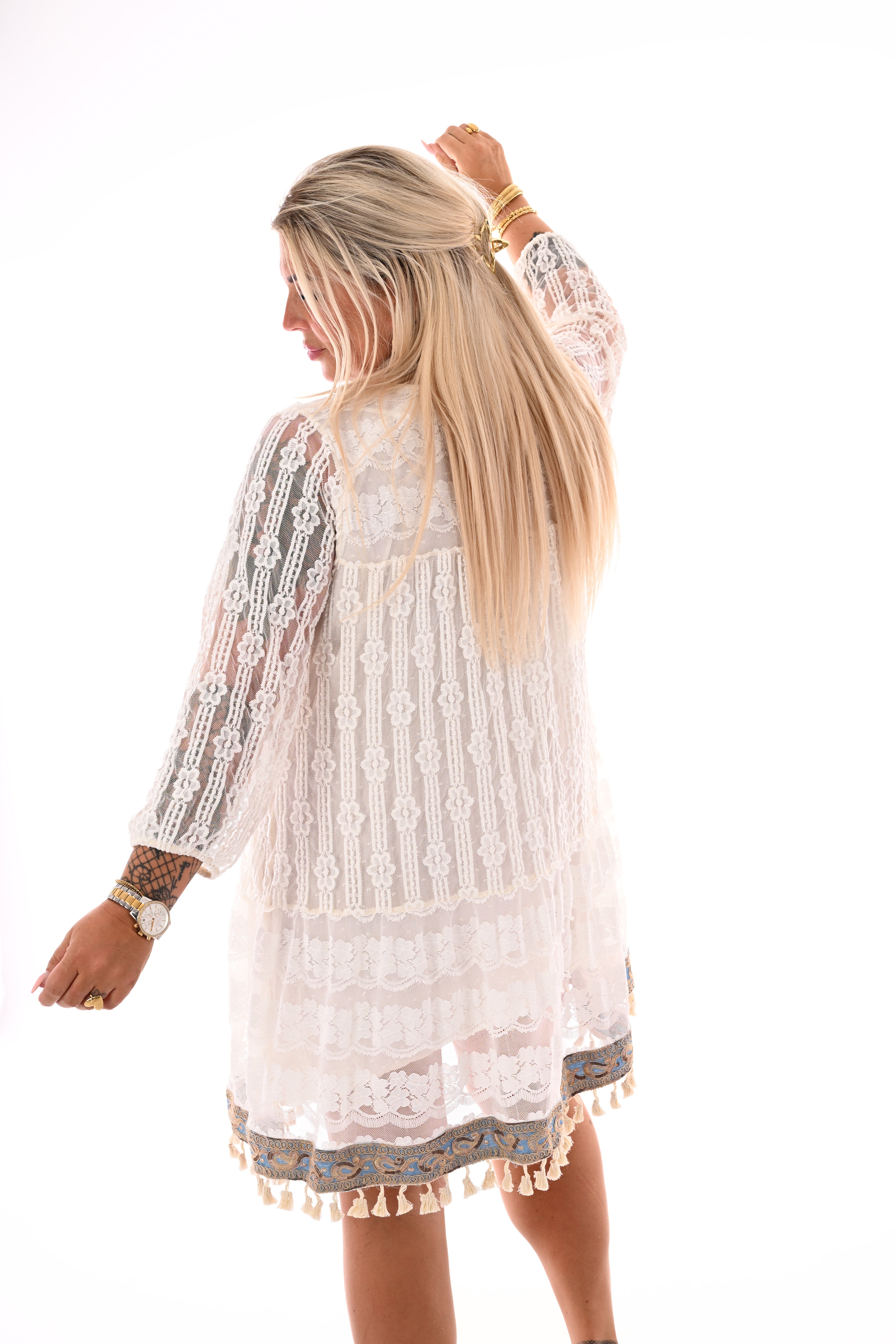 Tuniek bohemian met kant roomwit