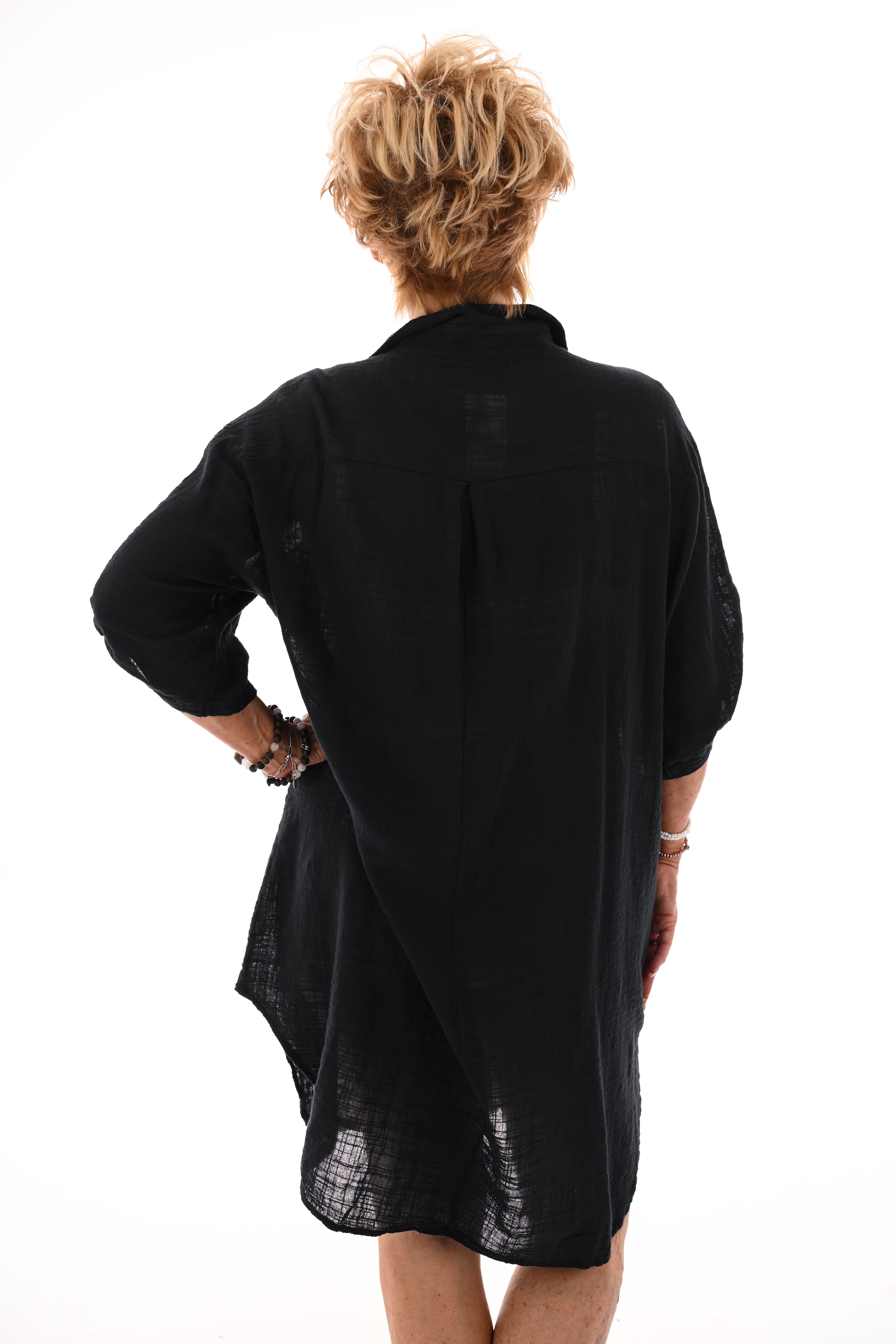 Lange blouse ophaalmouwen uni zwart