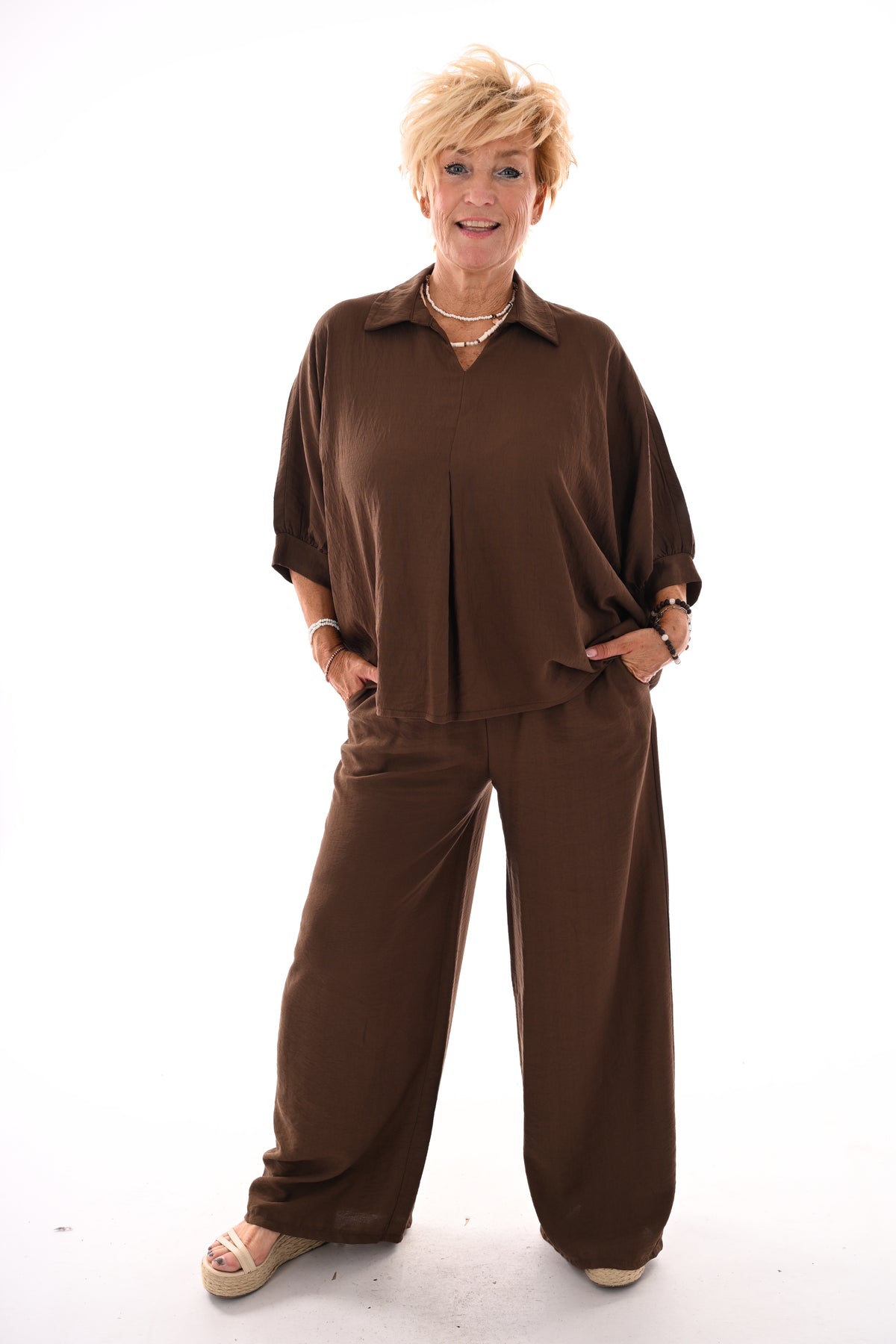 Tweedelig set vleermuis top bruin