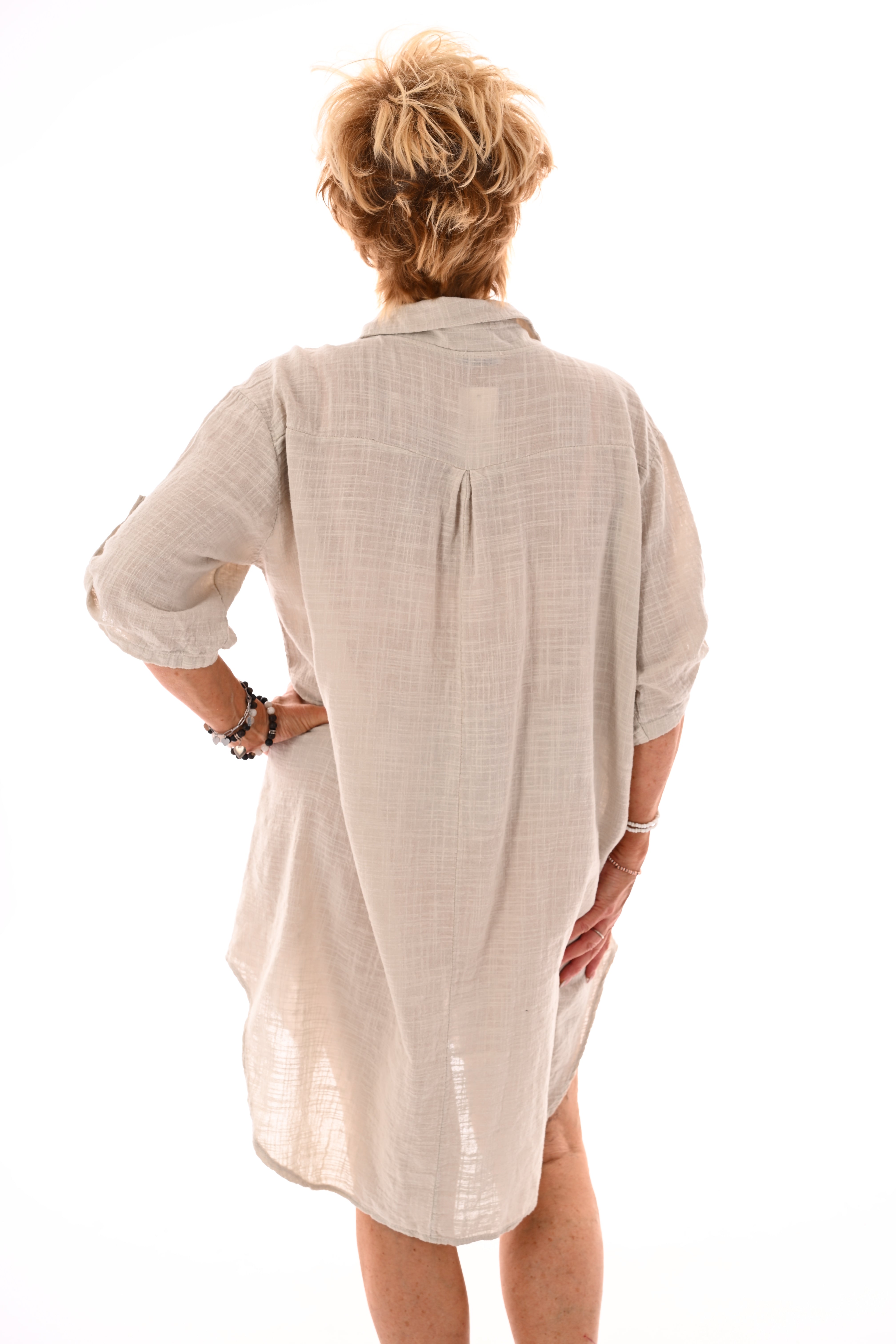 Lange blouse ophaalmouwen uni beige