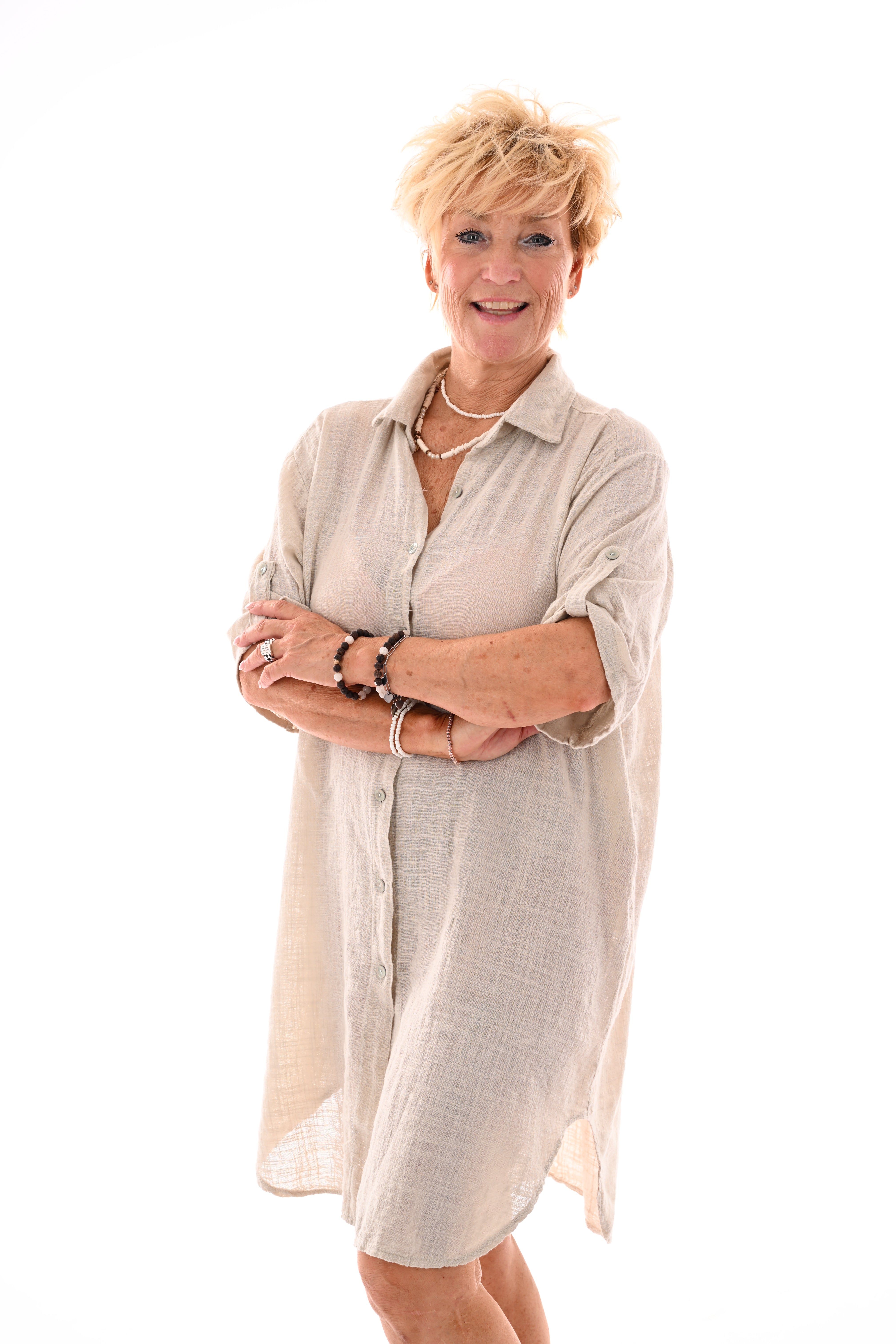 Lange blouse ophaalmouwen uni beige