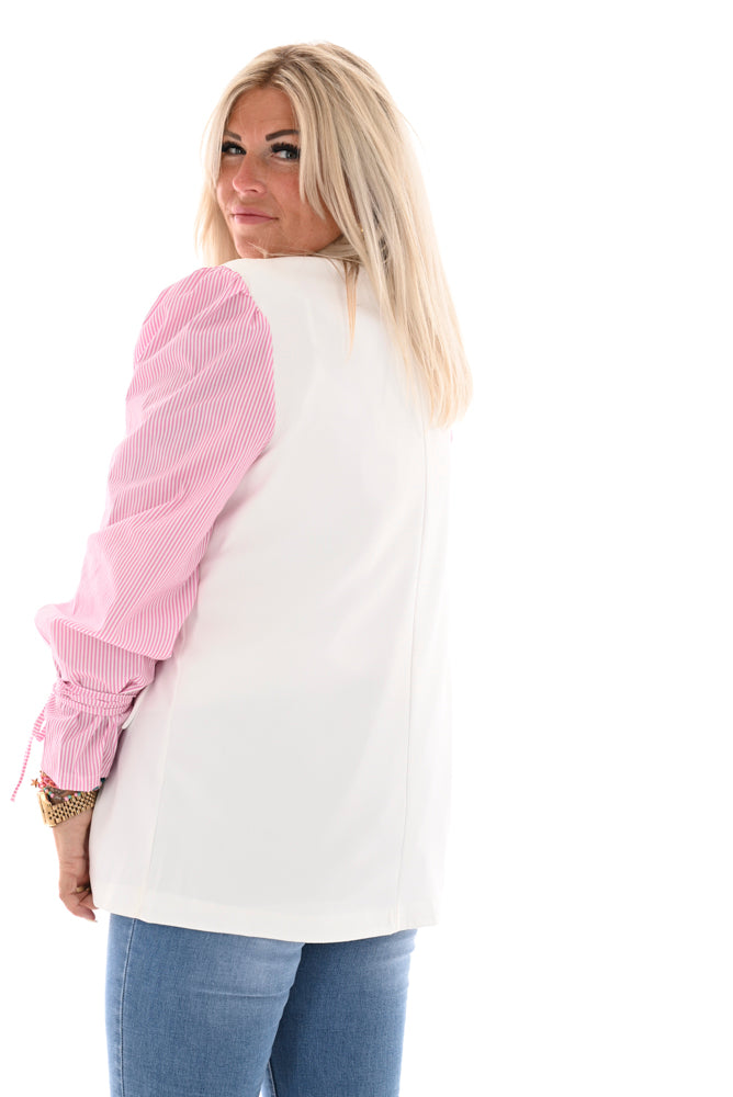 Blazer met gestreepte mouwen roomwit/roze