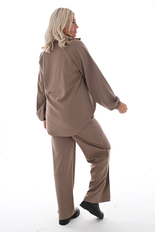 Set deluxe jogging met kraag camel