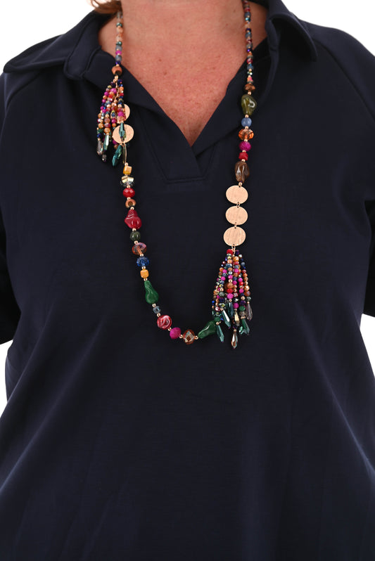 Ketting met kleine kralen en muntjes multi colour