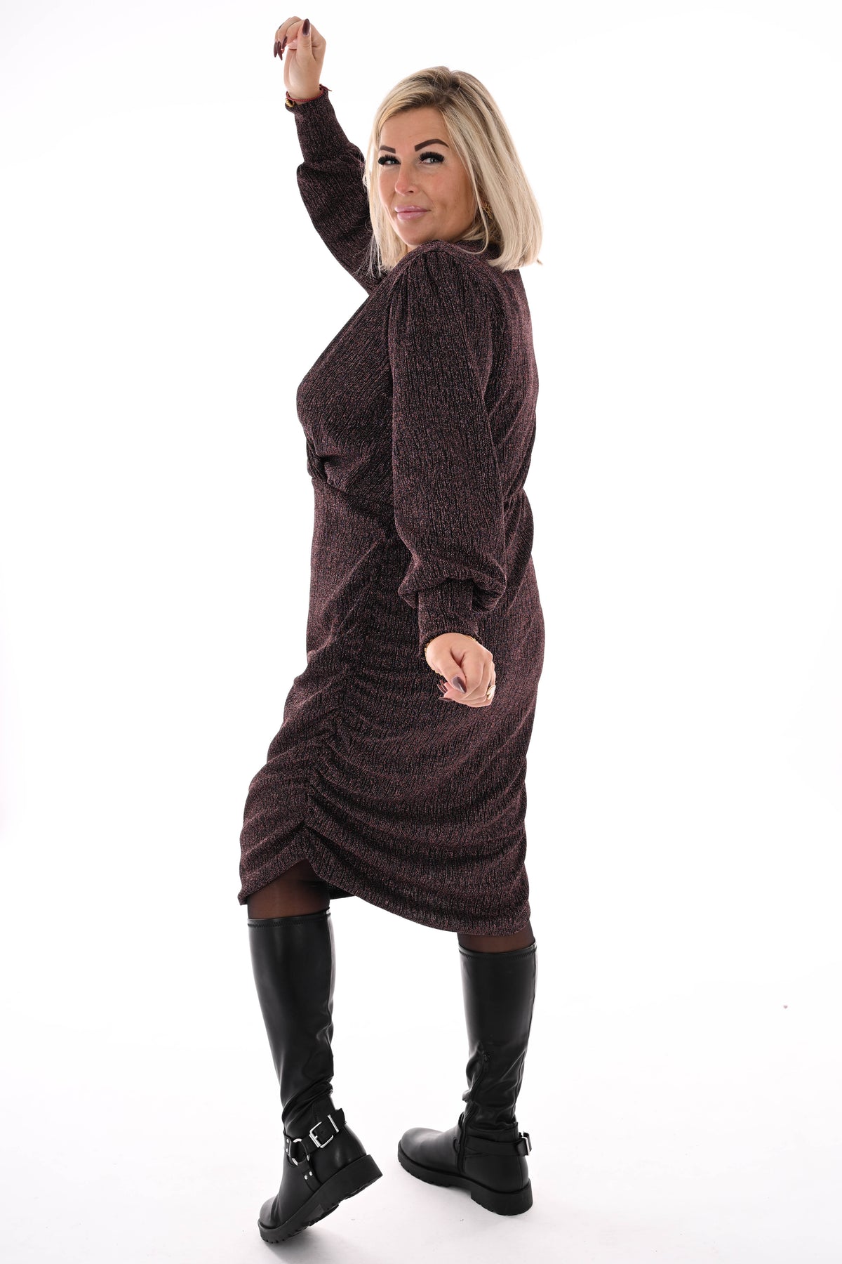 Jurk gedrapeerd v-hals rose