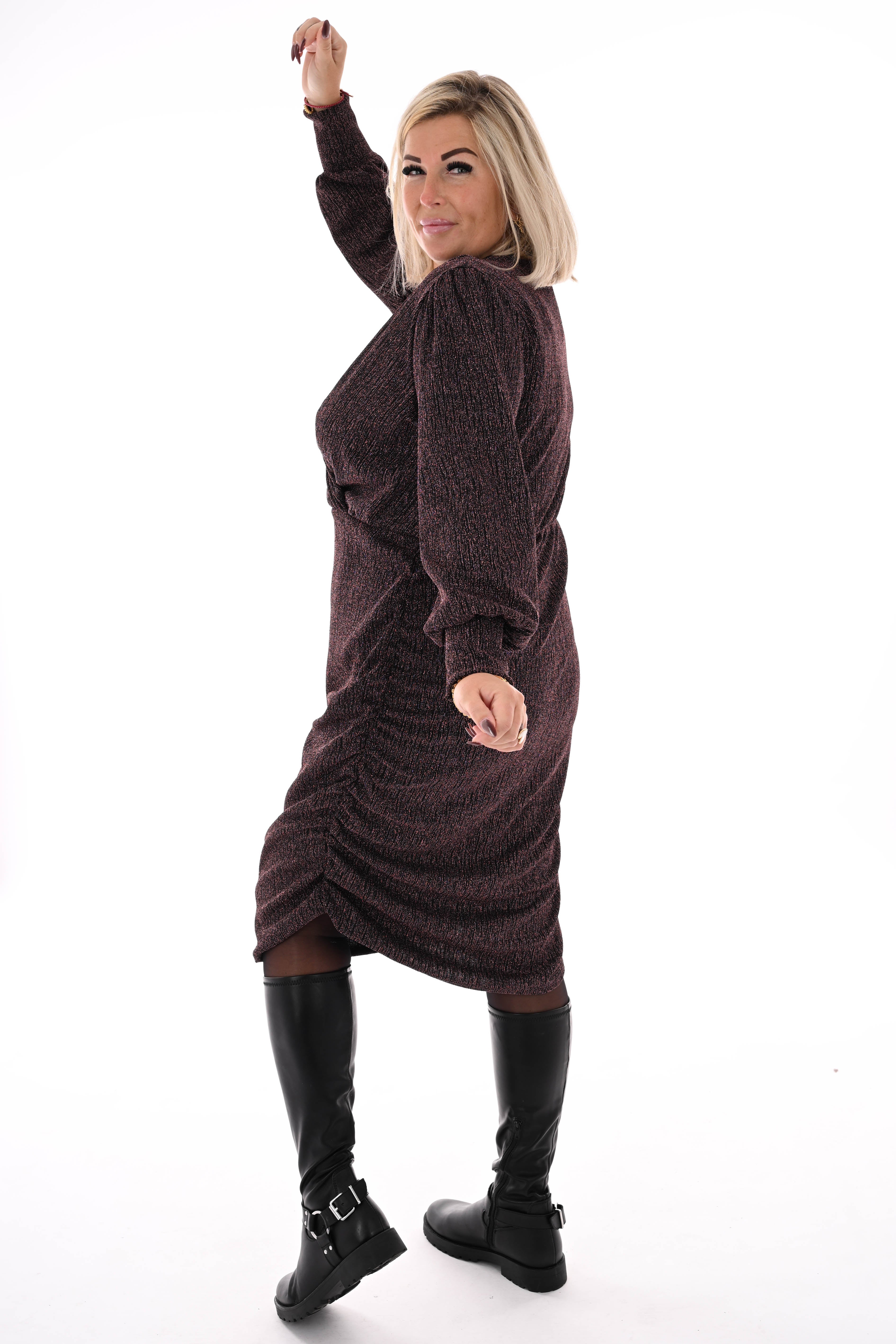 Jurk gedrapeerd v-hals rose