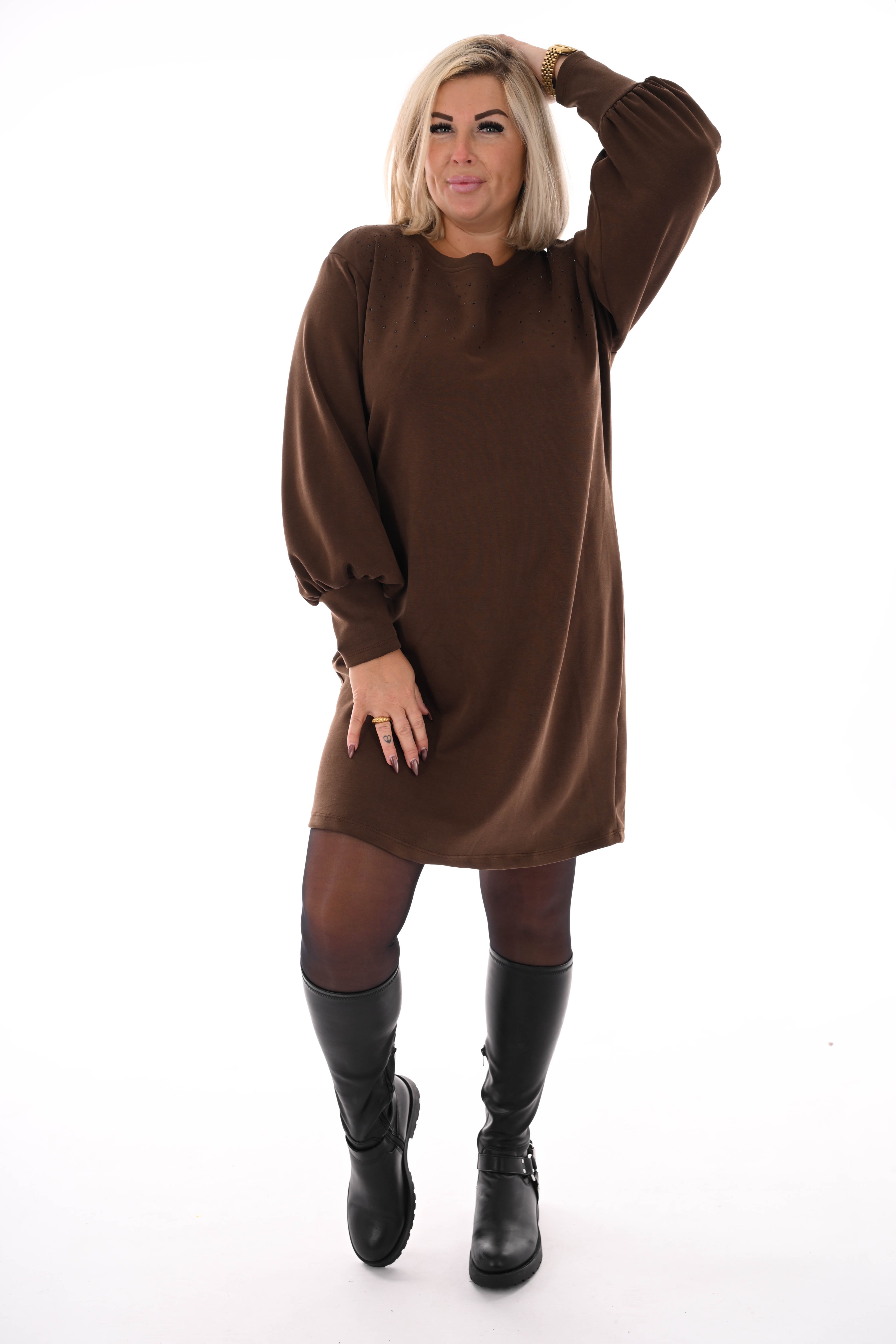 Tuniek met strass pofmouwen donkerbruin