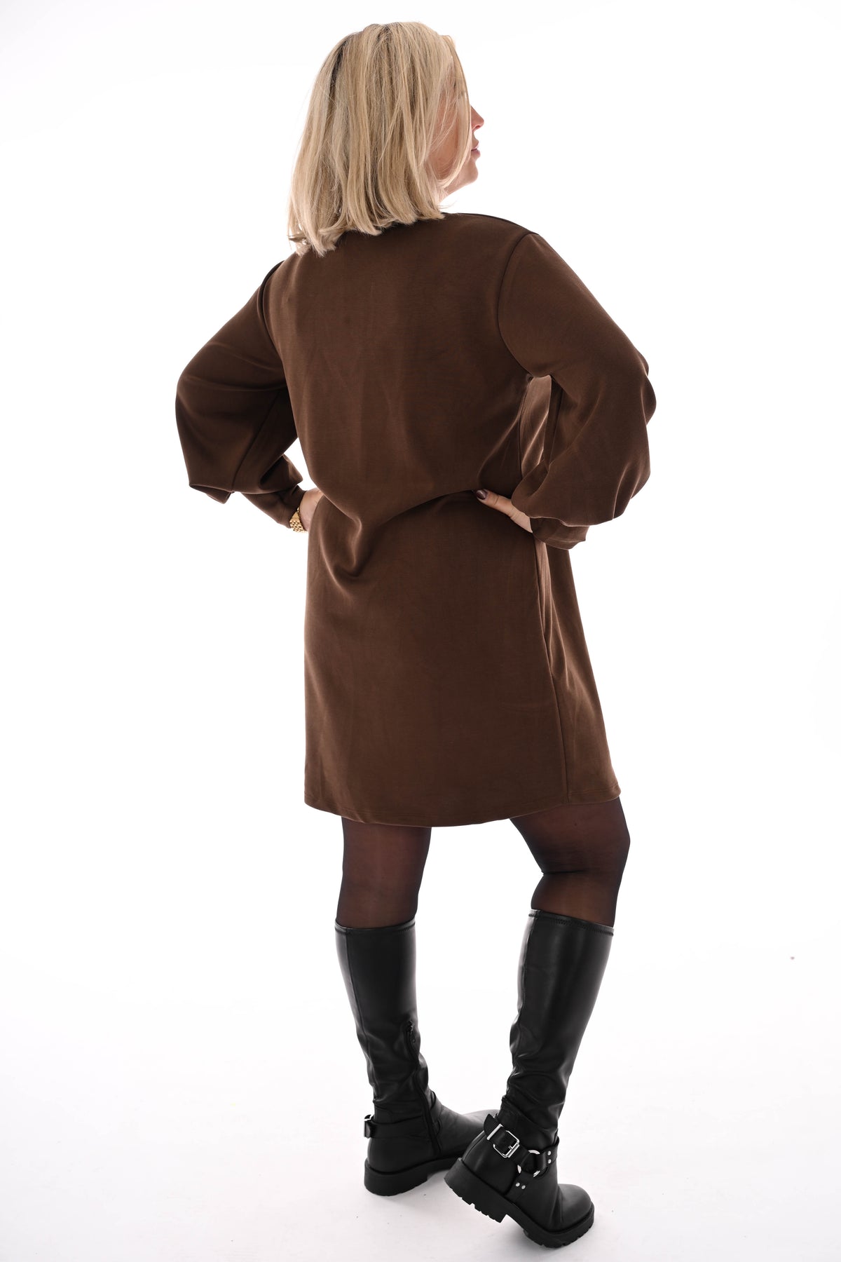 Tuniek met strass pofmouwen donkerbruin