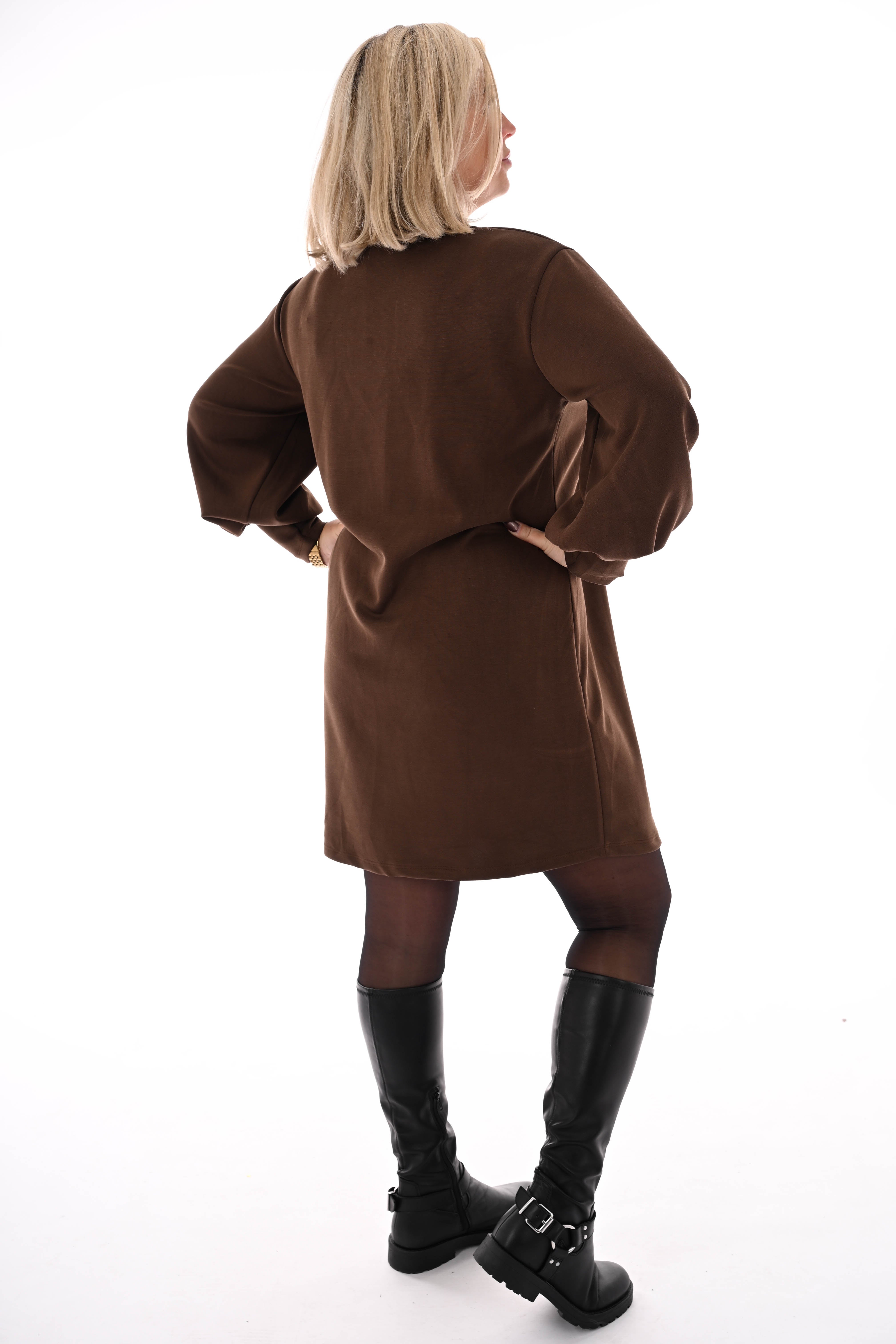 Tuniek met strass pofmouwen donkerbruin