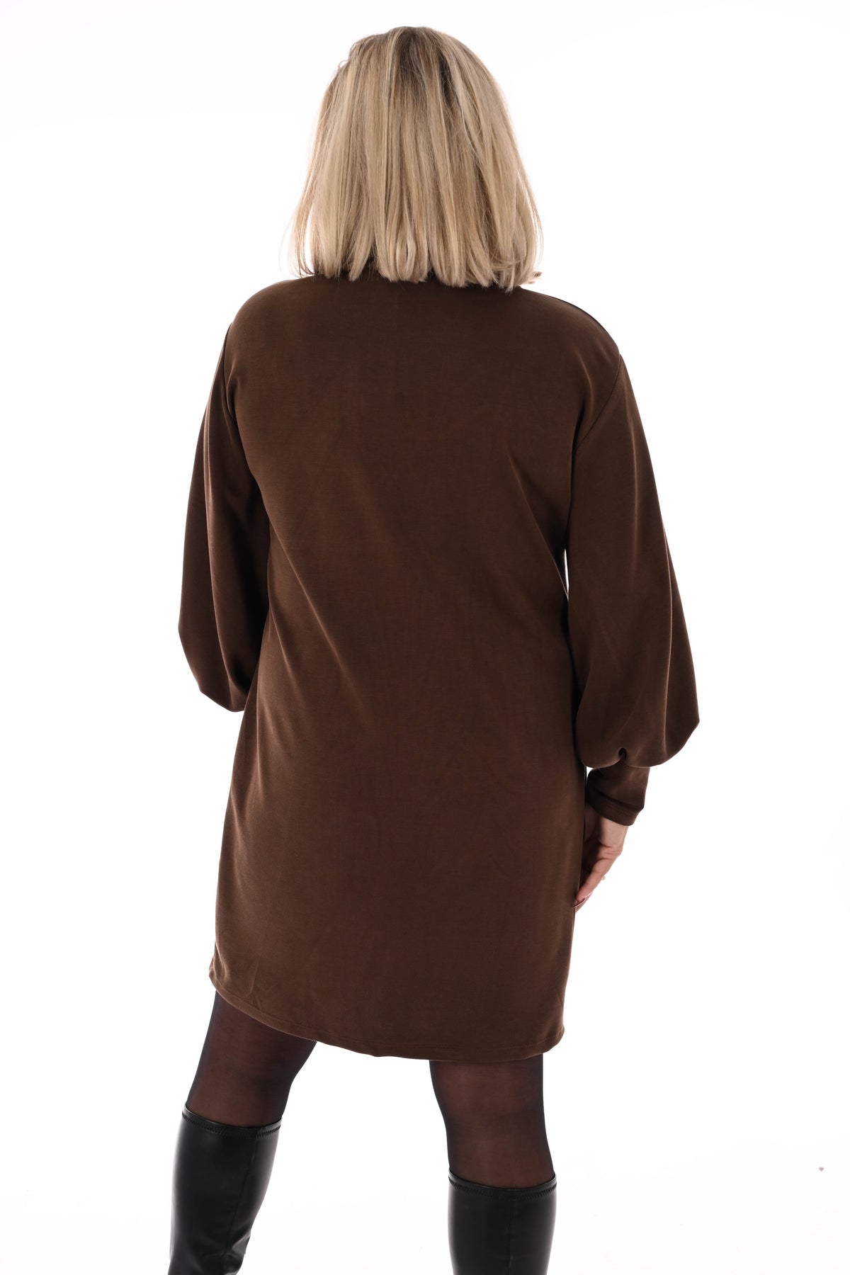 Tuniek met strass pofmouwen donkerbruin