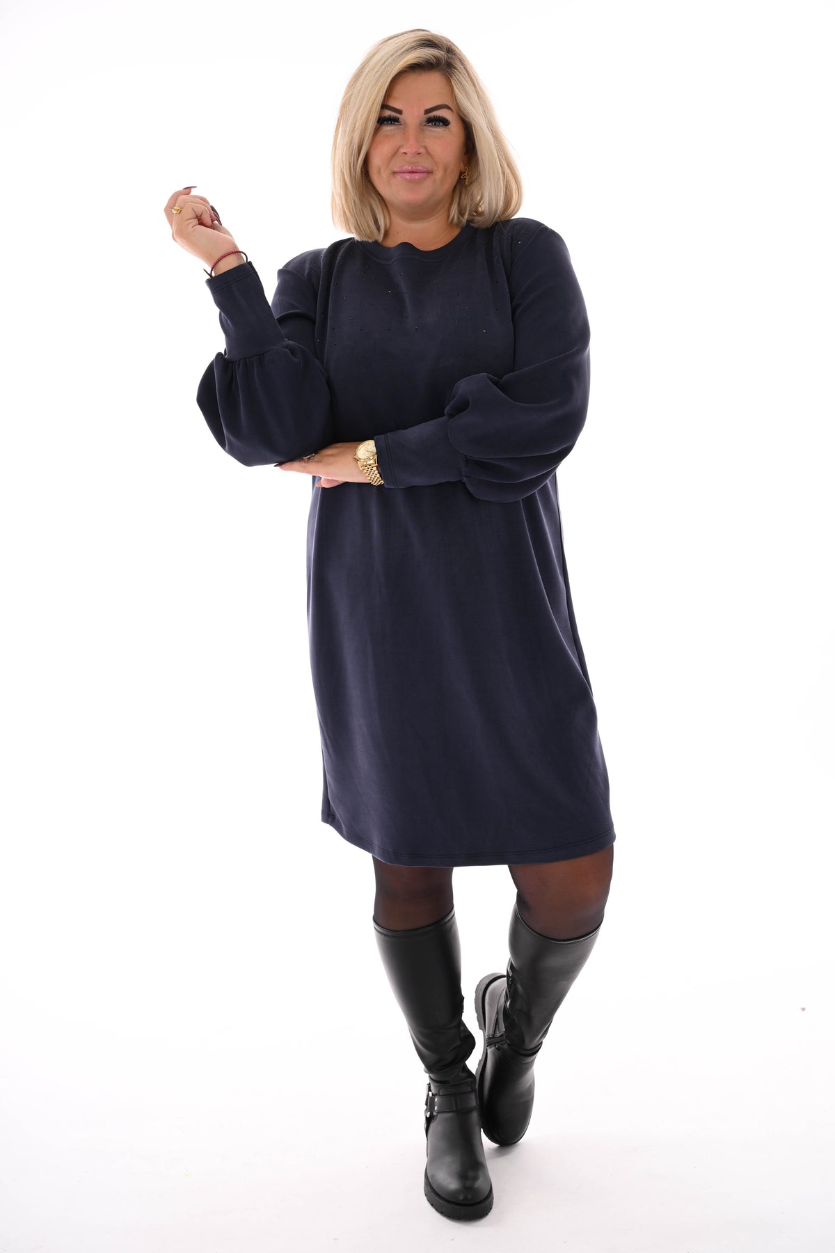 Tuniek met strass pofmouwen marineblauw