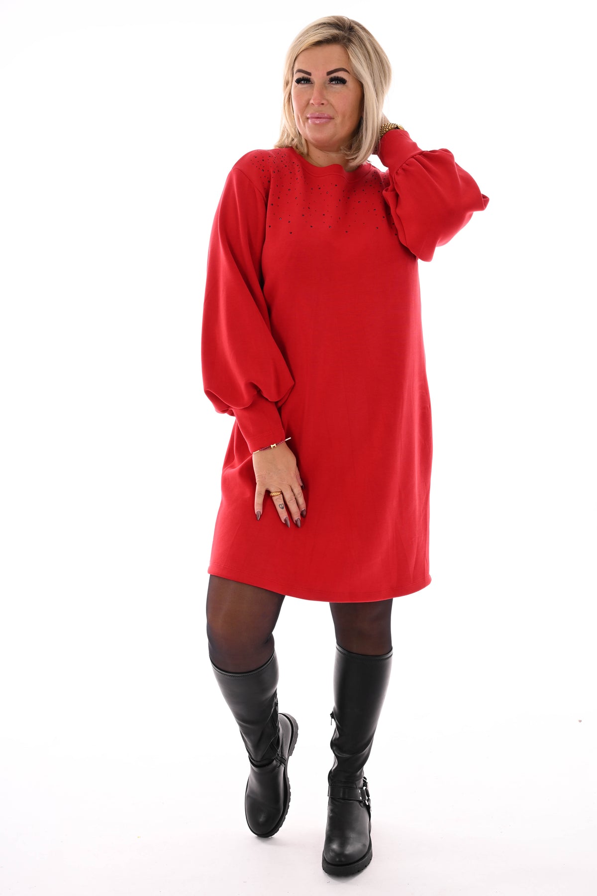 Tuniek met strass pofmouwen rood