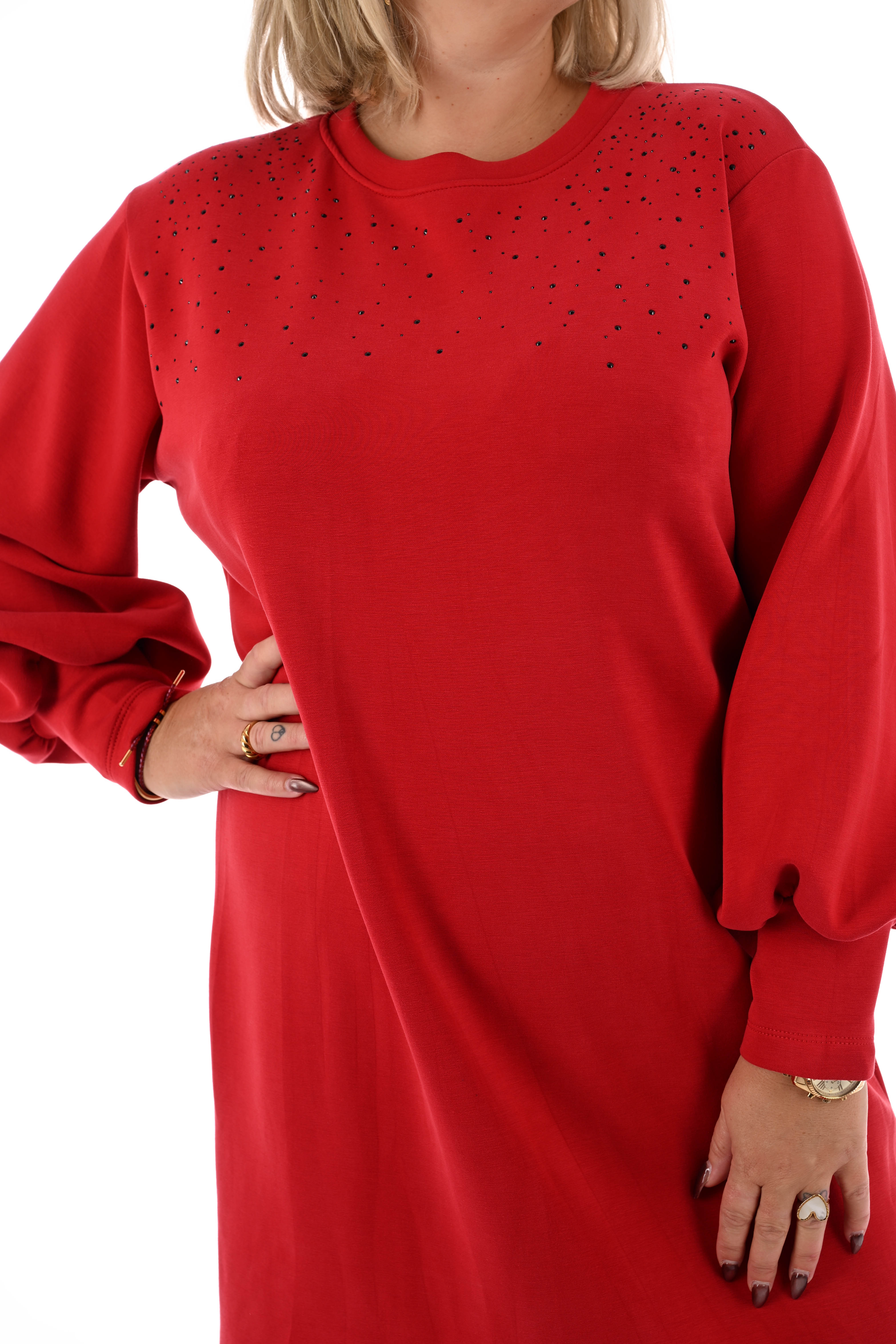 Tuniek met strass pofmouwen rood