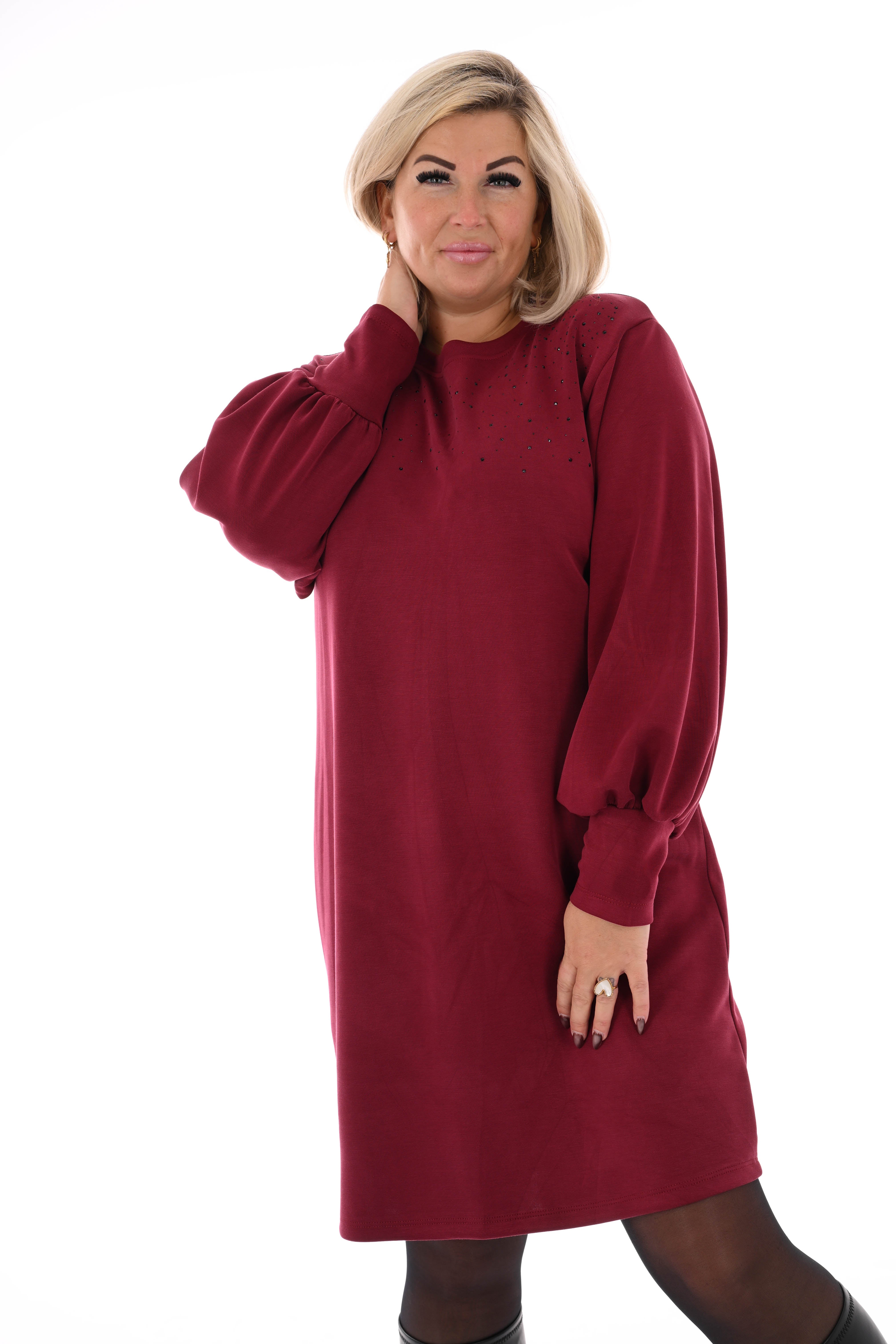Tuniek met strass pofmouwen bordeaux
