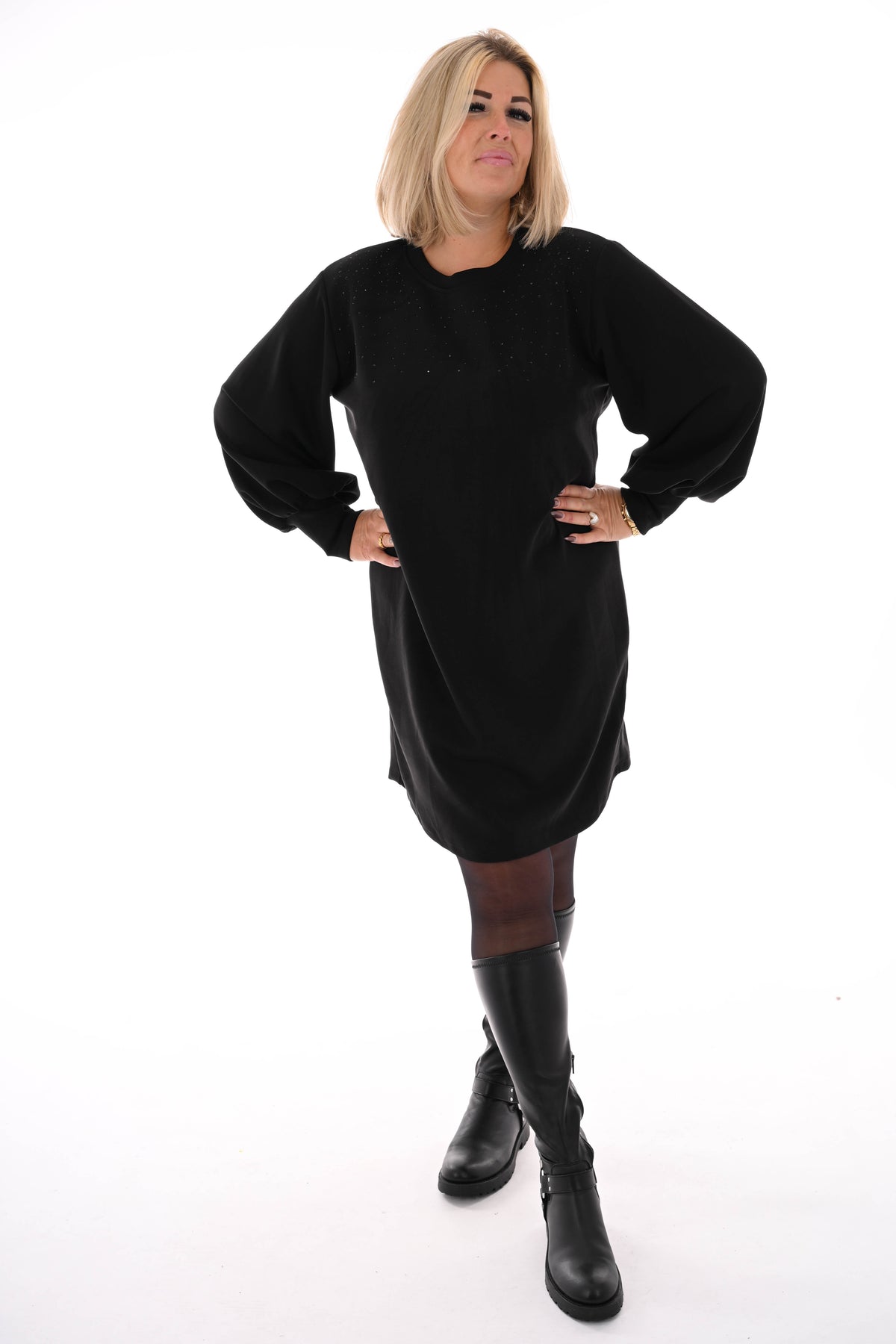 Tuniek met strass pofmouwen zwart