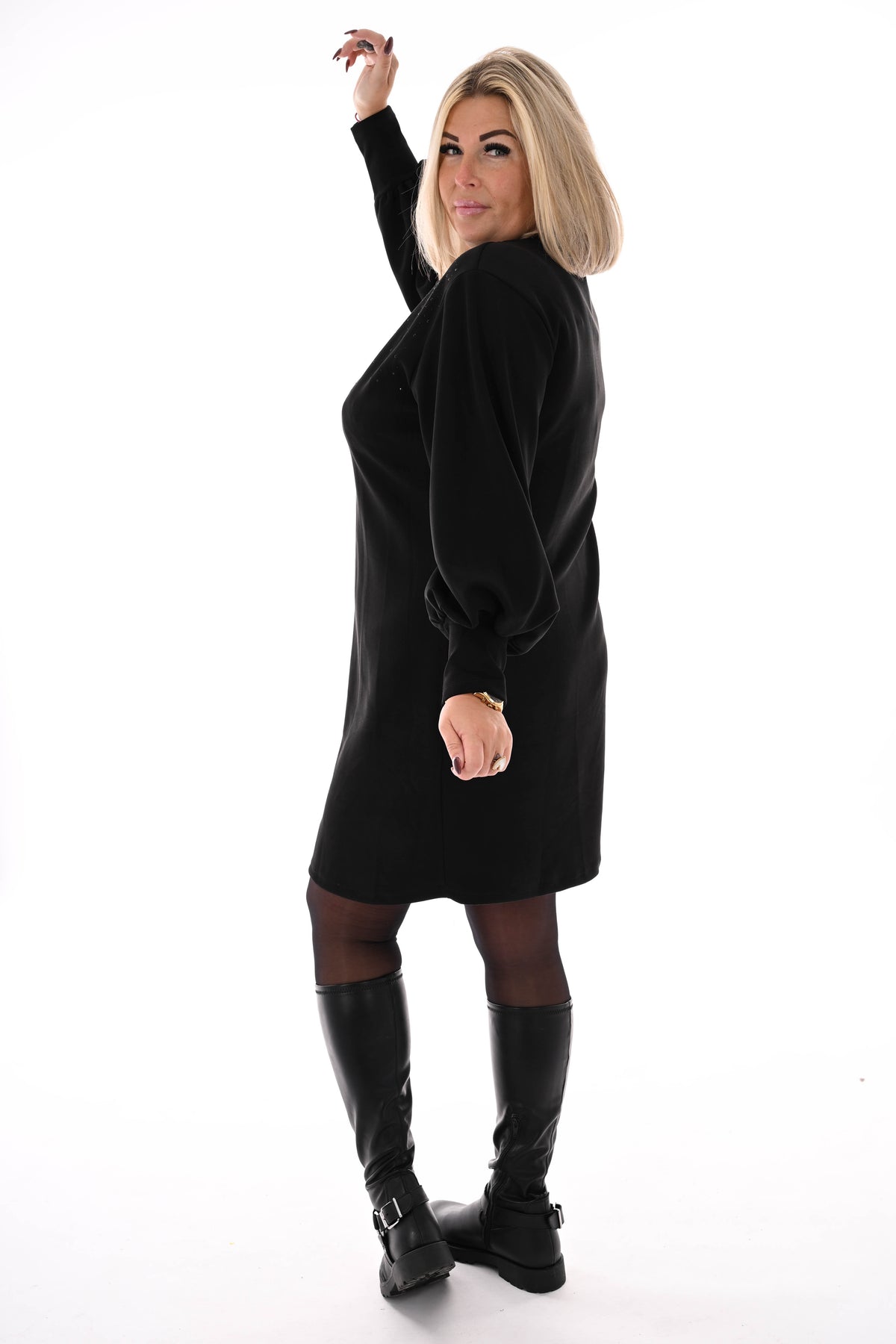 Tuniek met strass pofmouwen zwart