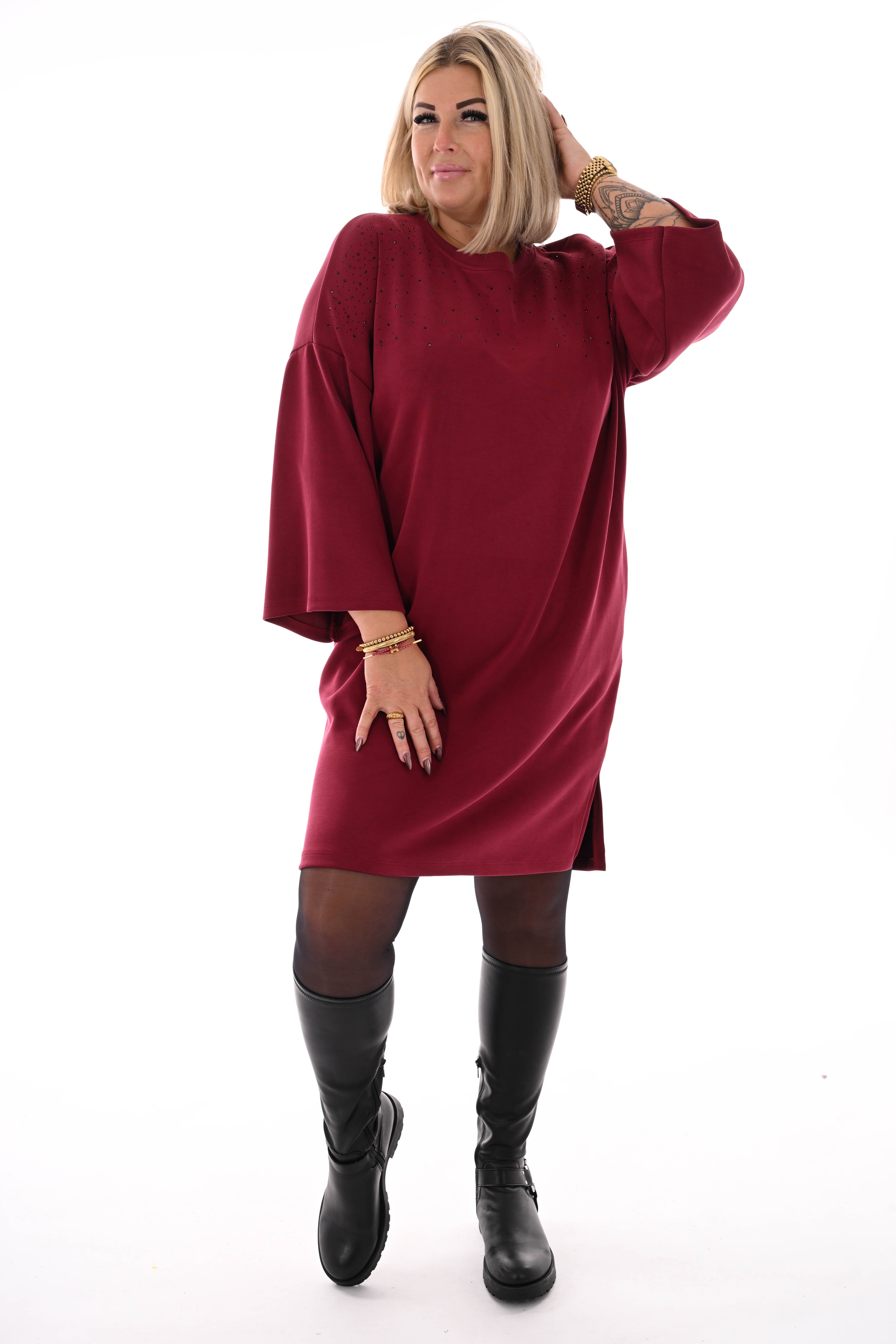 Tuniek met strass wijde mouwen bordeaux