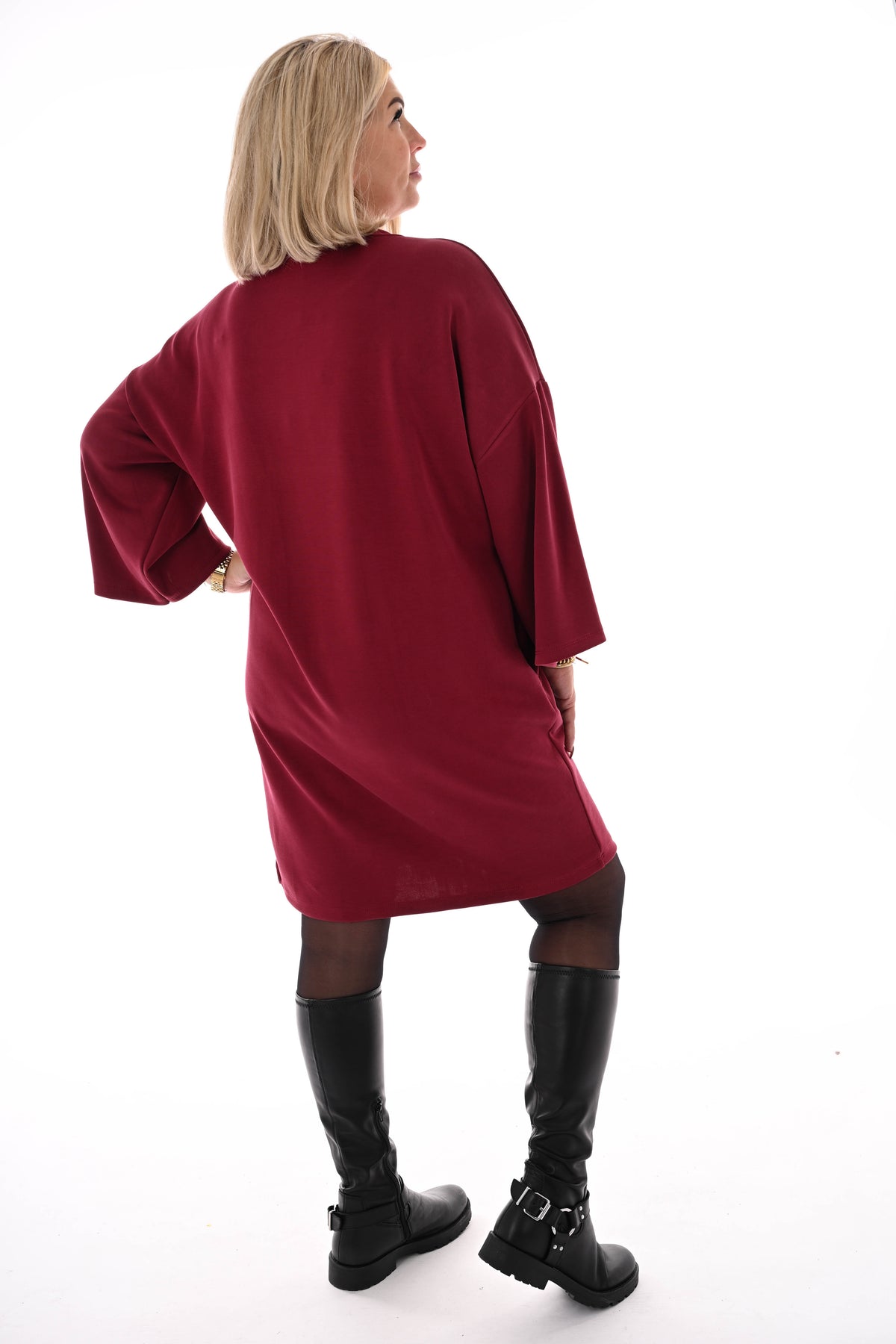 Tuniek met strass wijde mouwen bordeaux