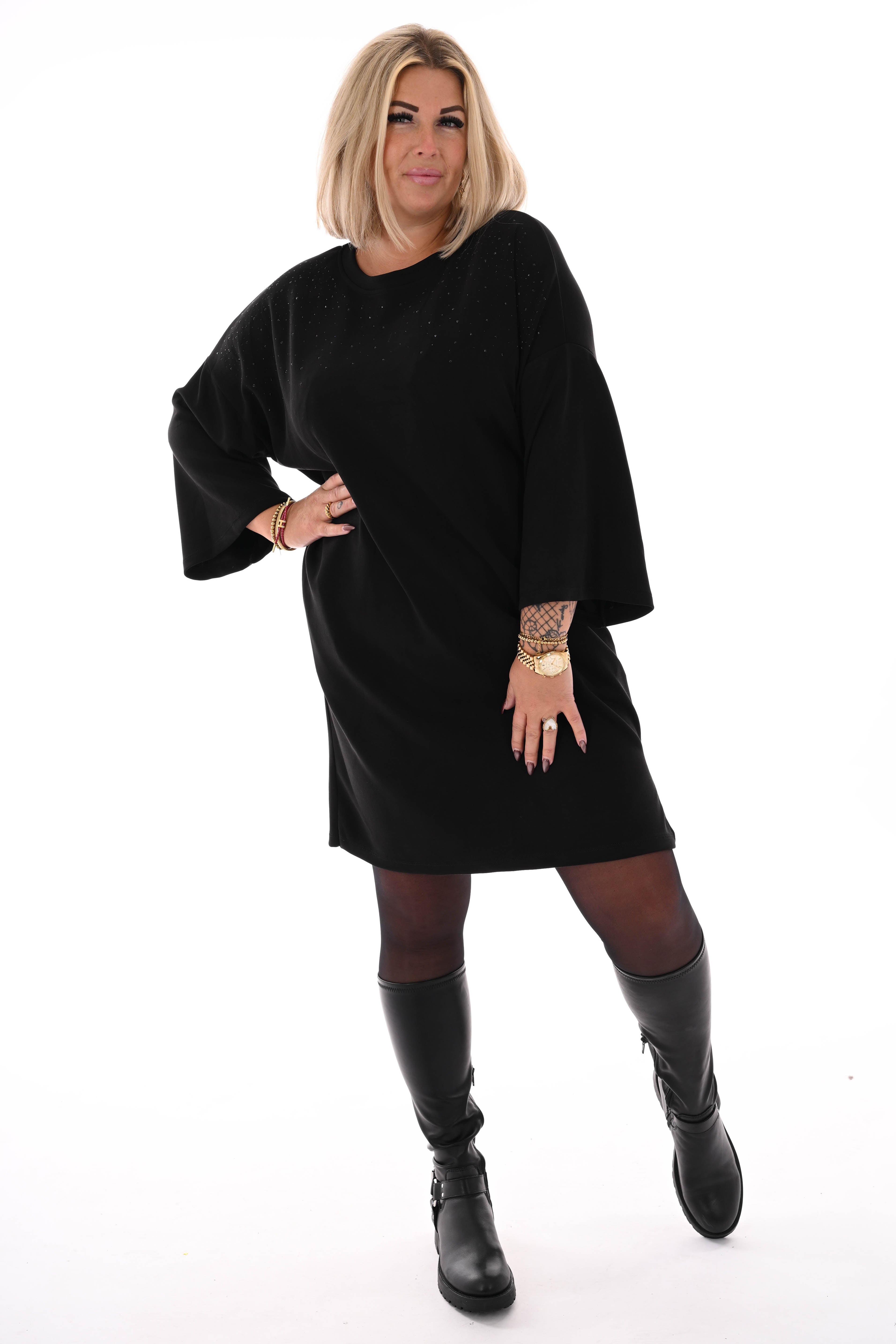 Tuniek met strass wijde mouwen zwart