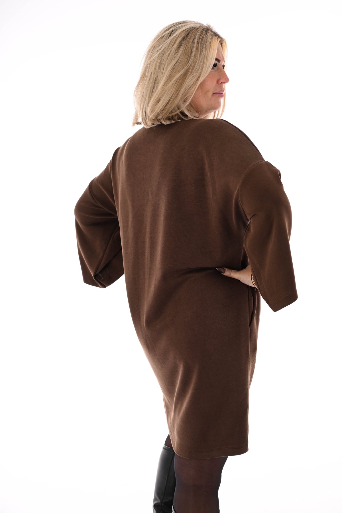 Tuniek met strass wijde mouwen donkerbruin