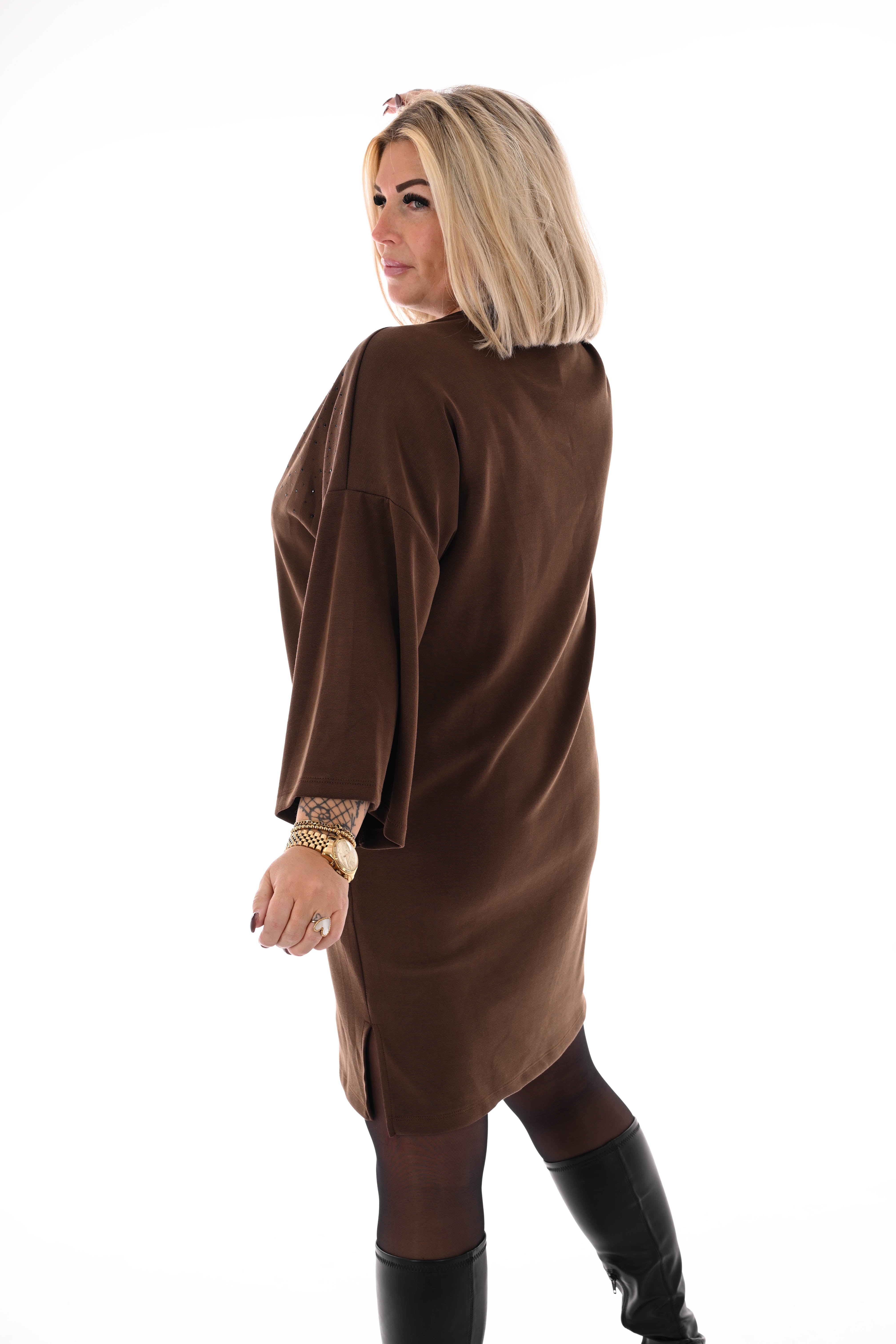 Tuniek met strass wijde mouwen donkerbruin