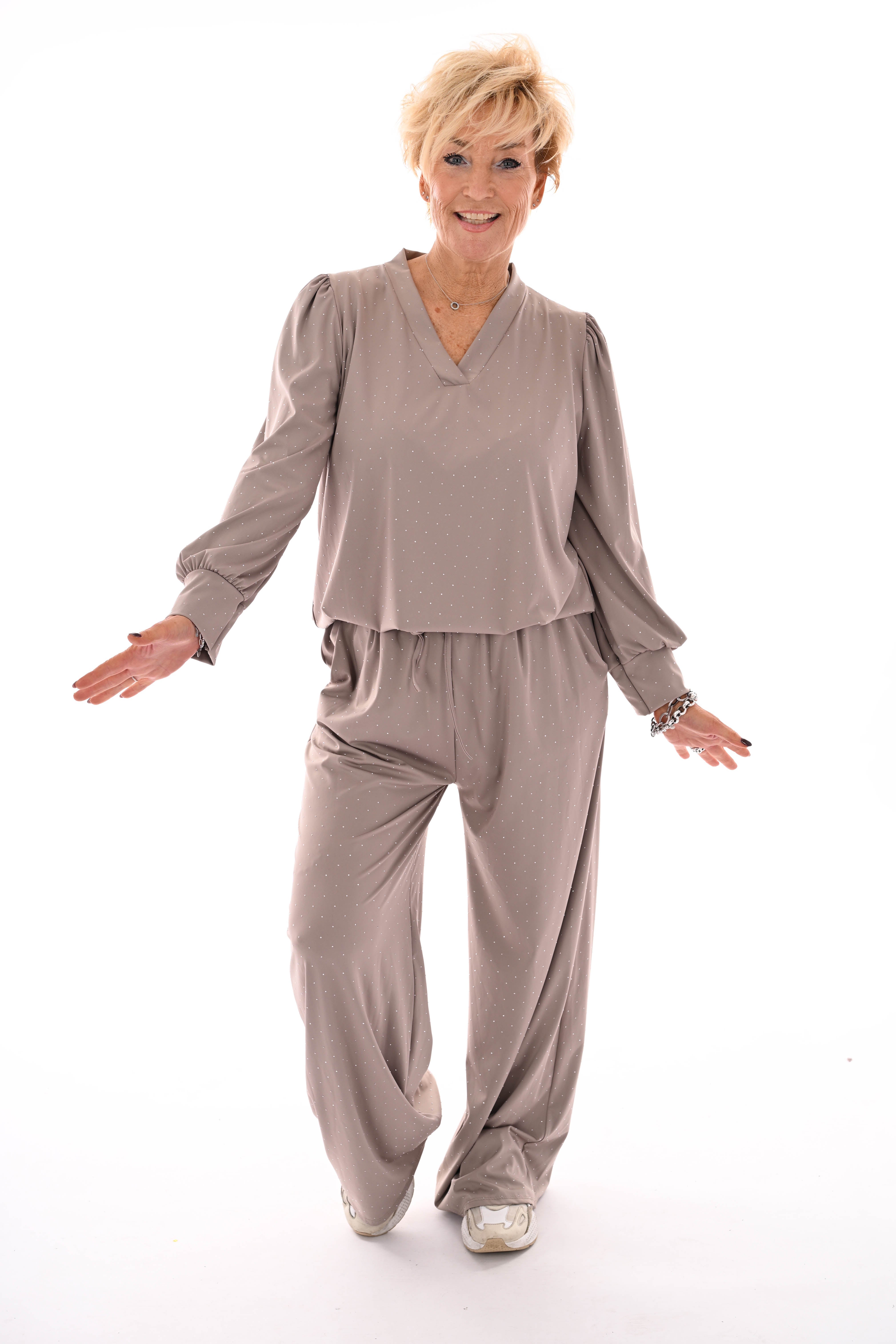 Travel pak met strass taupe