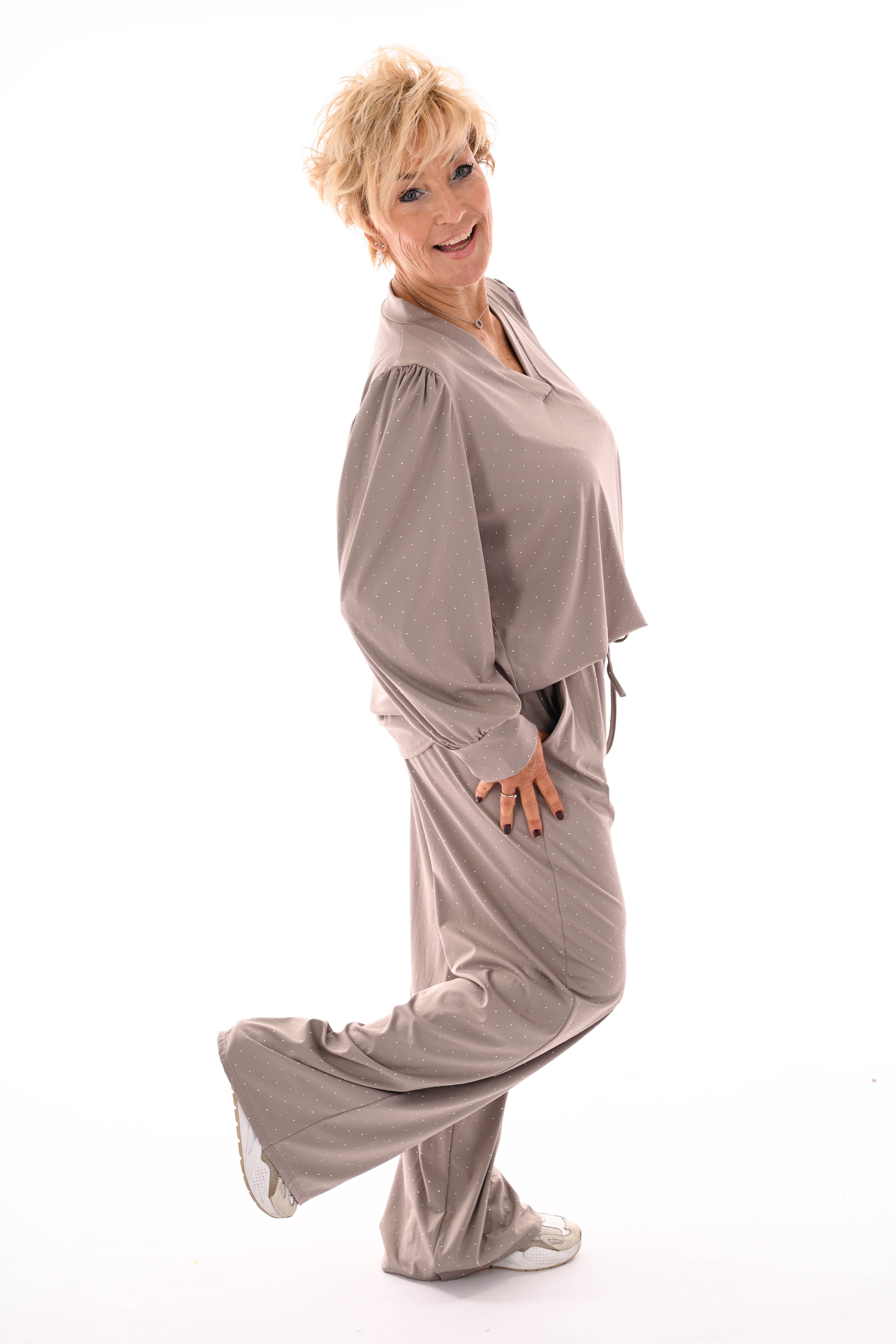 Travel pak met strass taupe