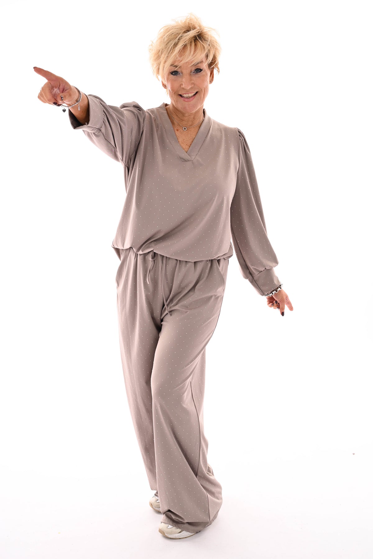 Travel pak met strass taupe