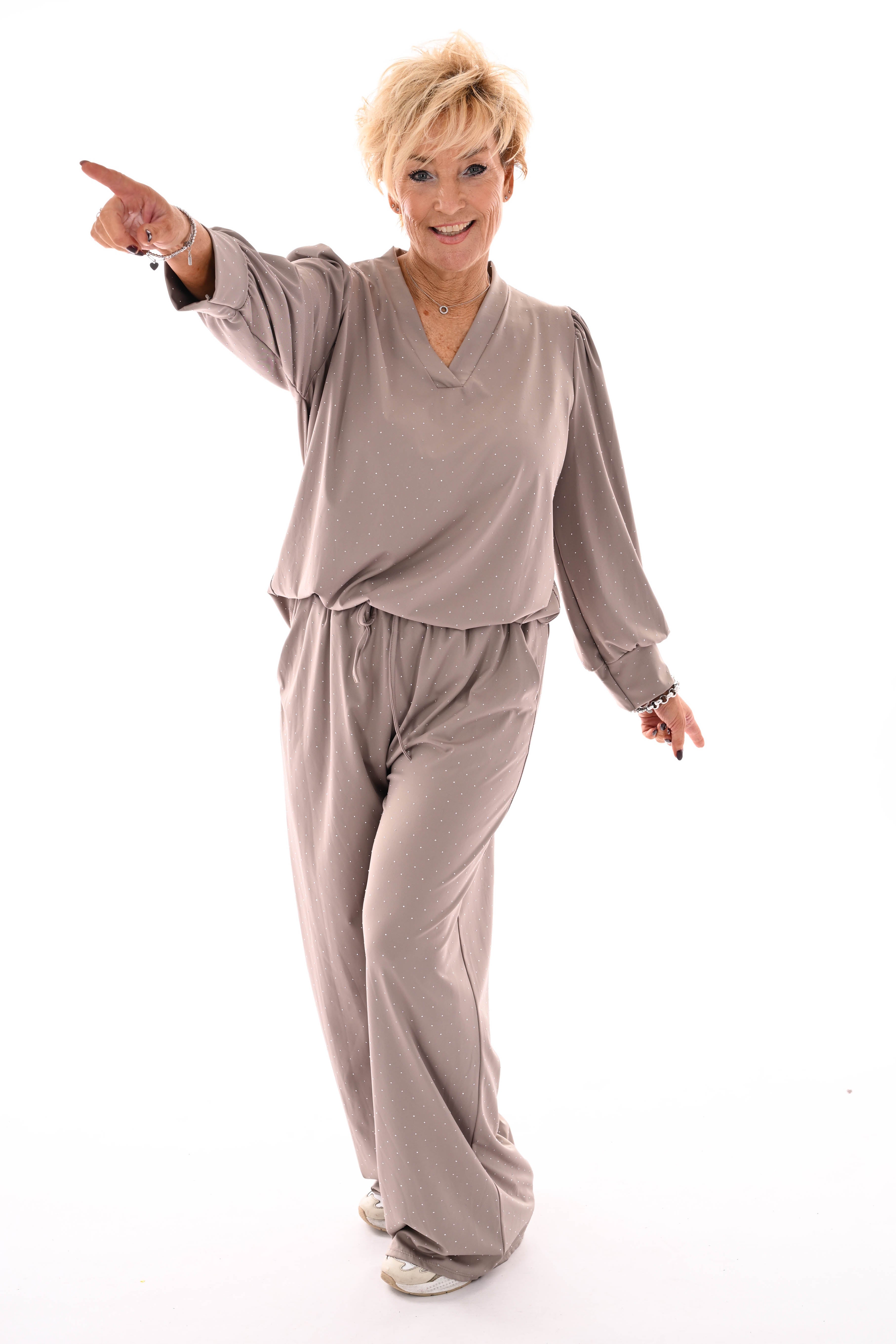 Travel pak met strass taupe