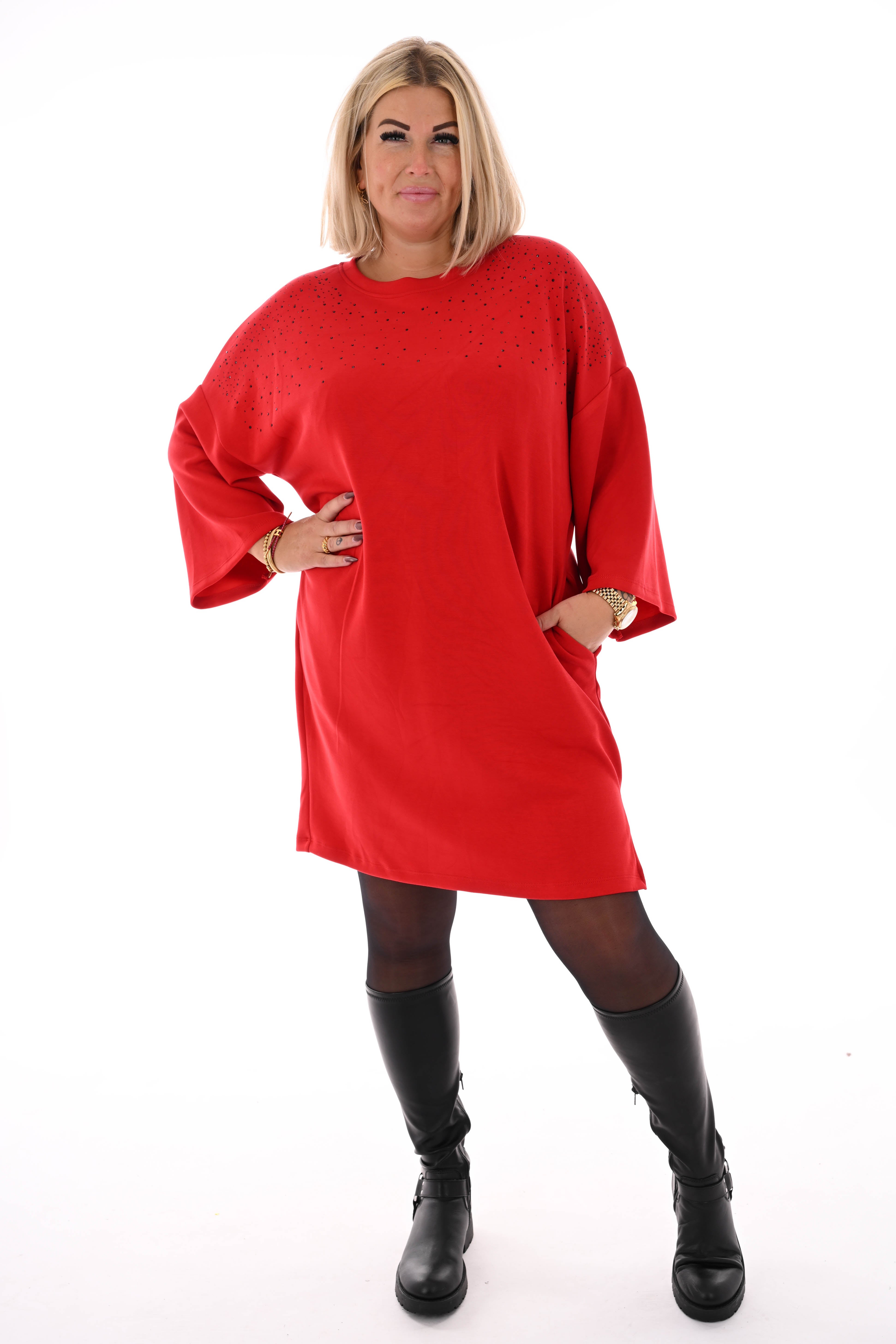 Tuniek met strass wijde mouwen rood