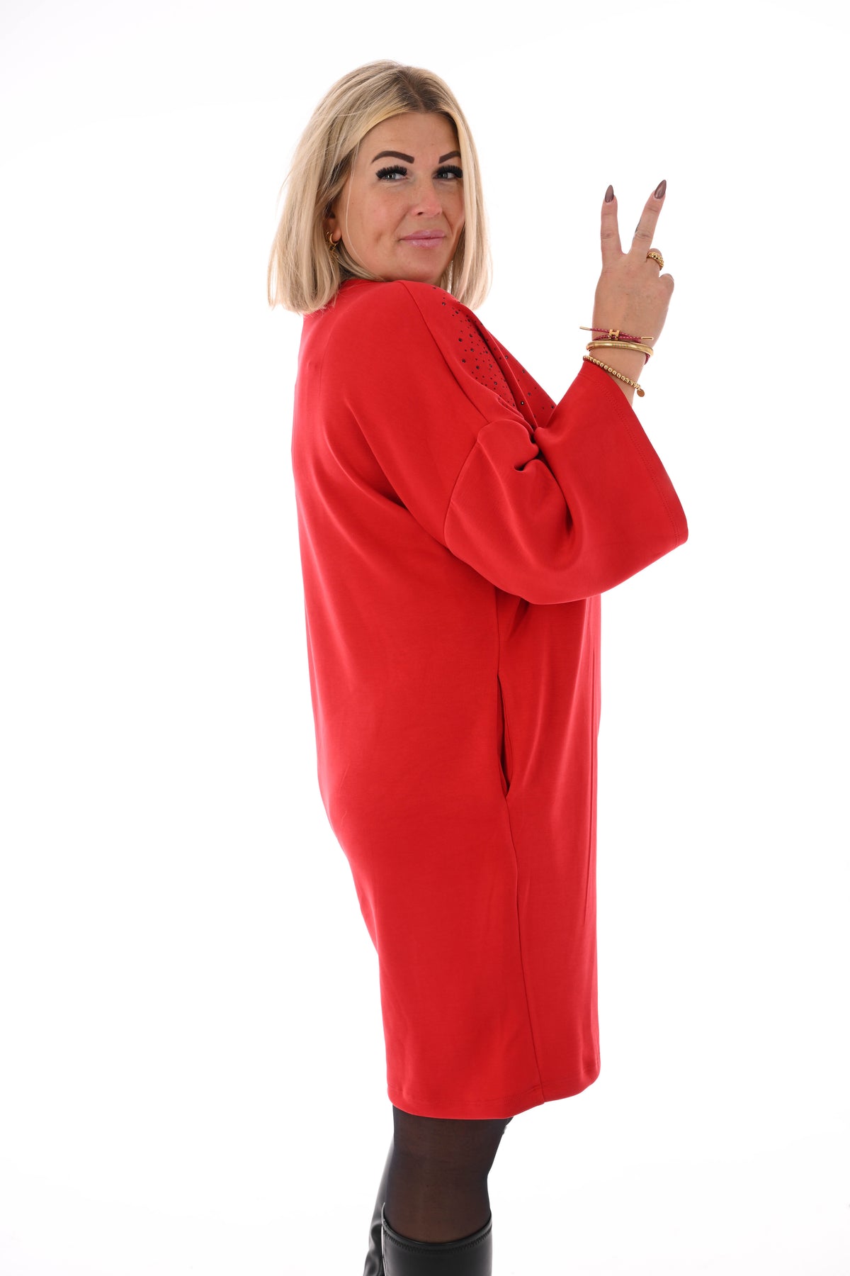 Tuniek met strass wijde mouwen rood