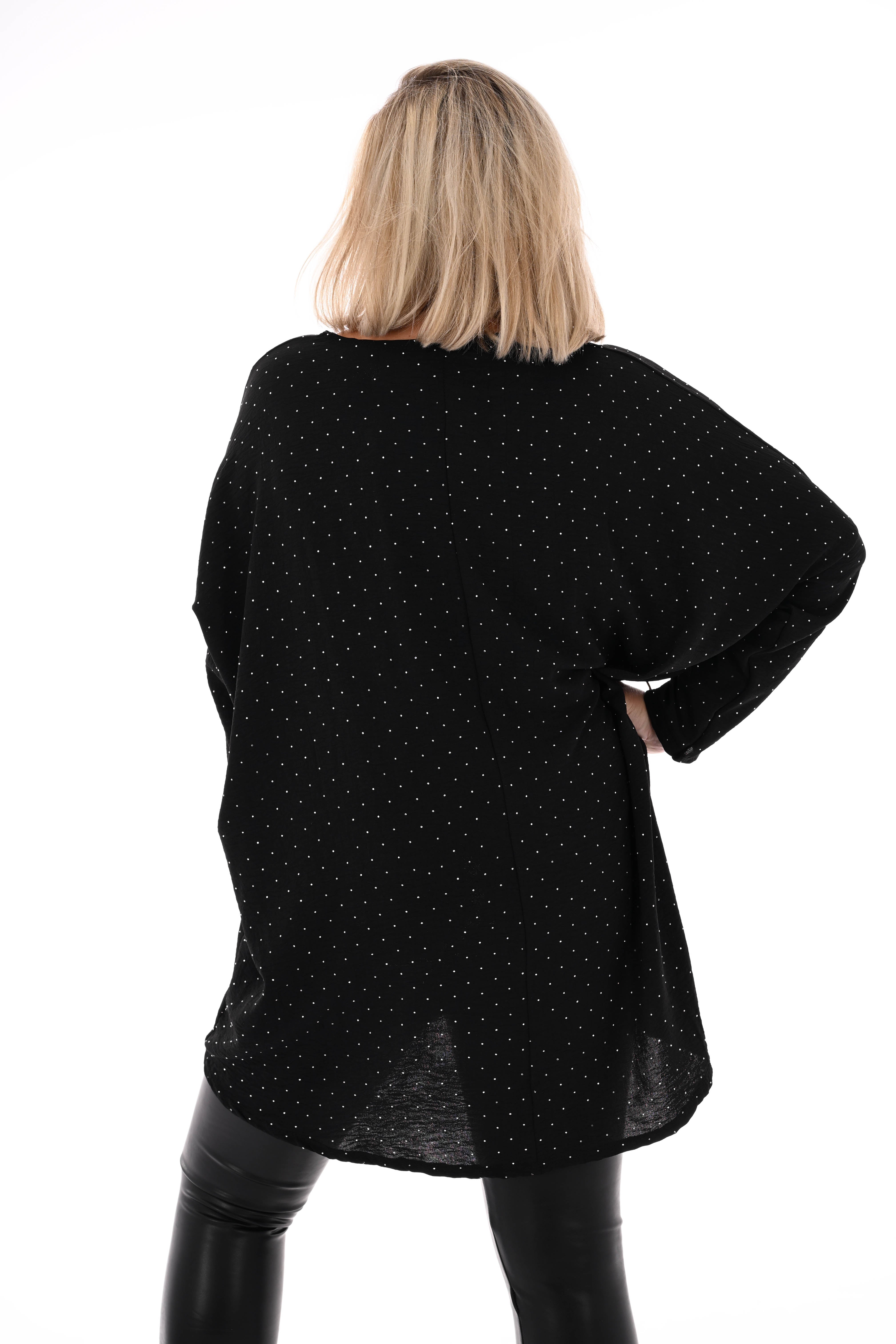 Top strass uni zwart