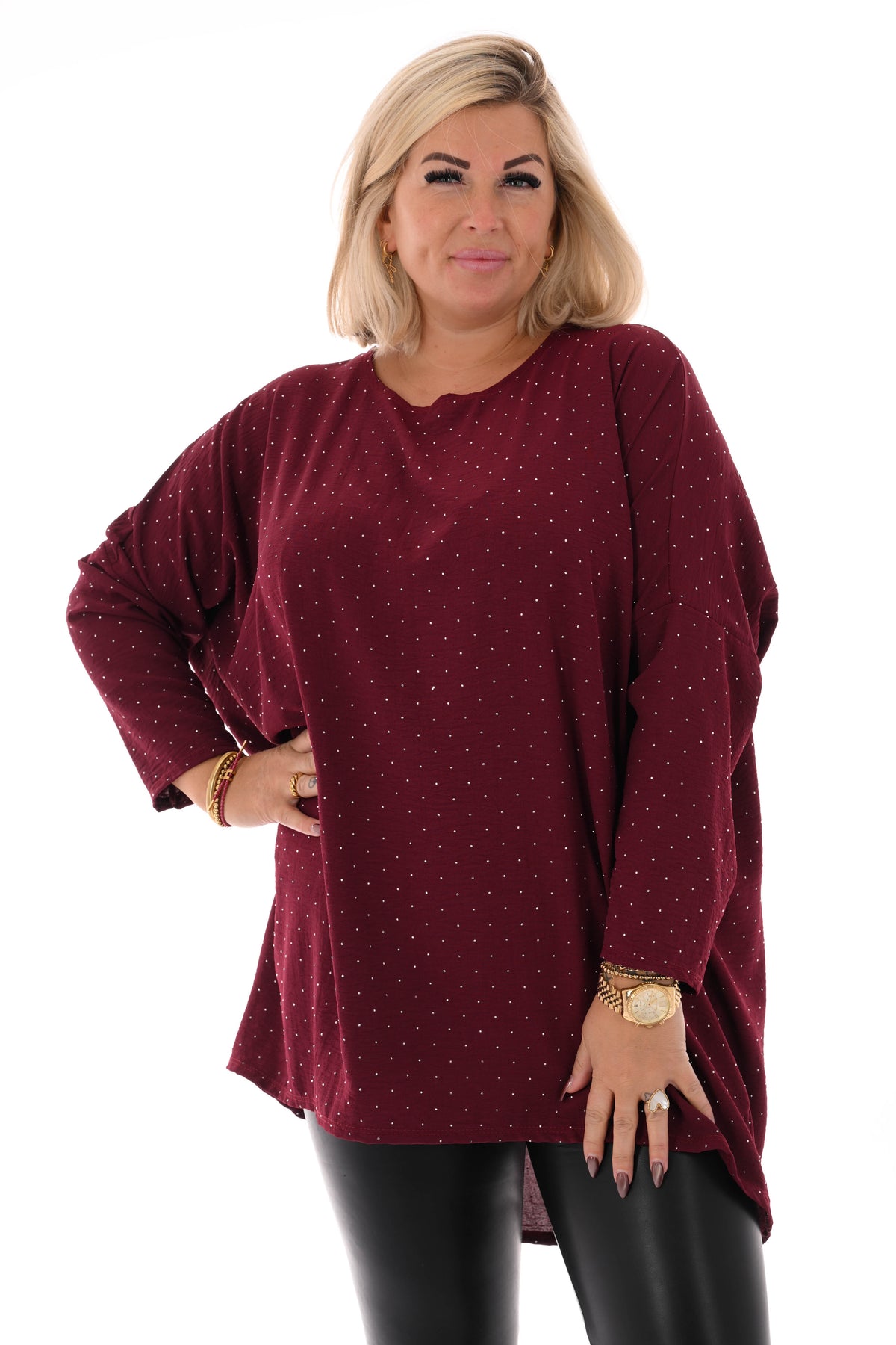 Top strass uni bordeaux