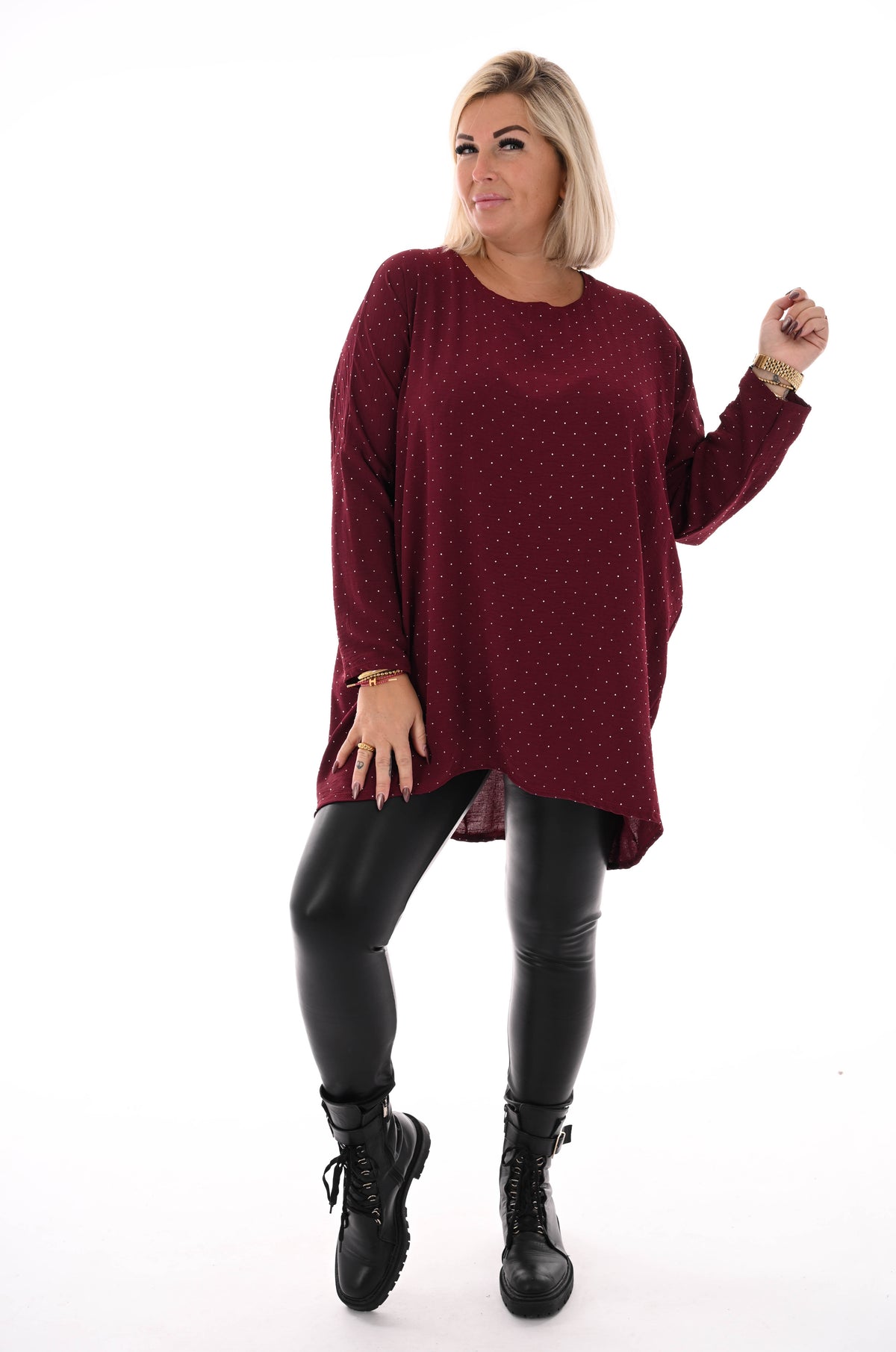 Top strass uni bordeaux