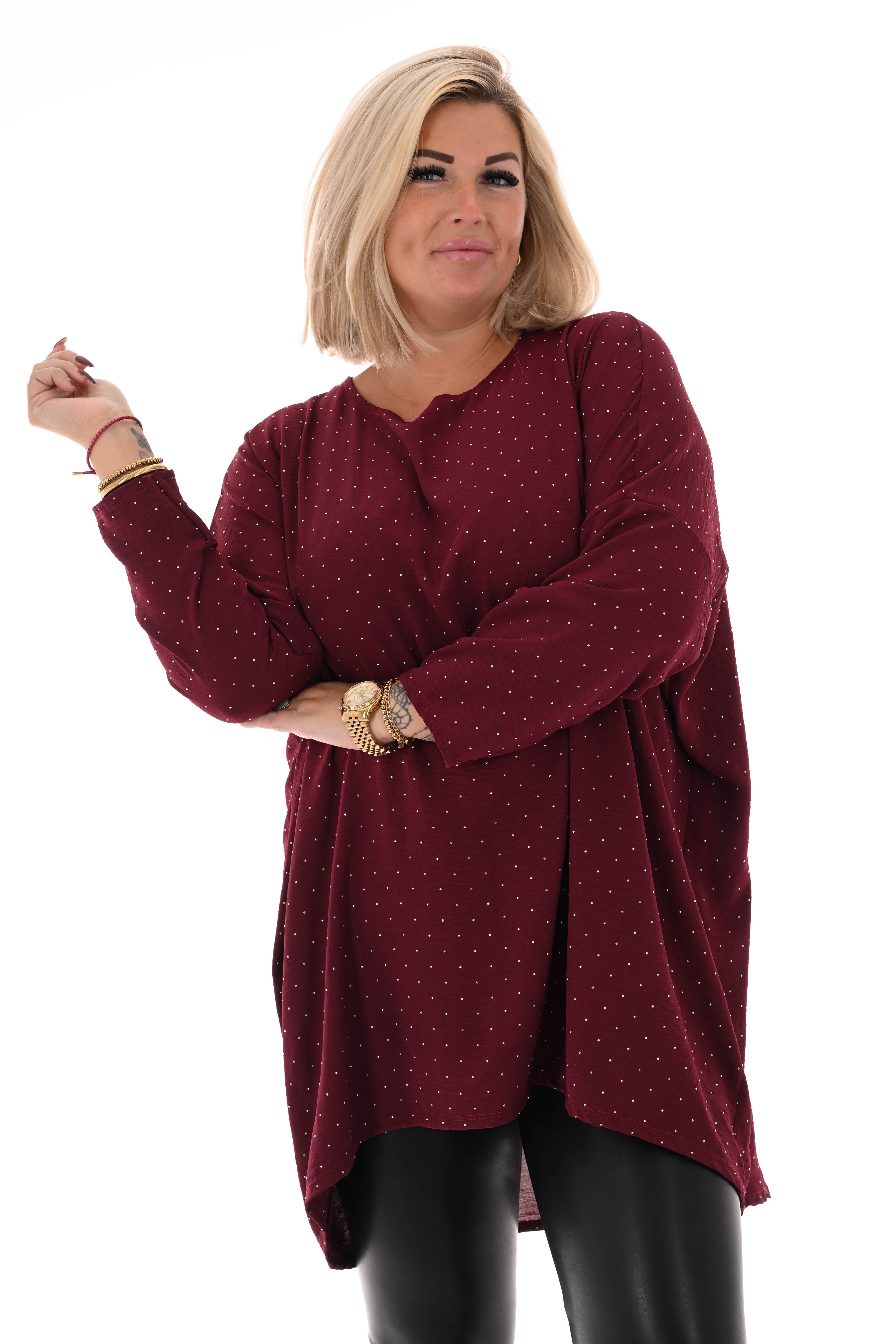 Top strass uni bordeaux