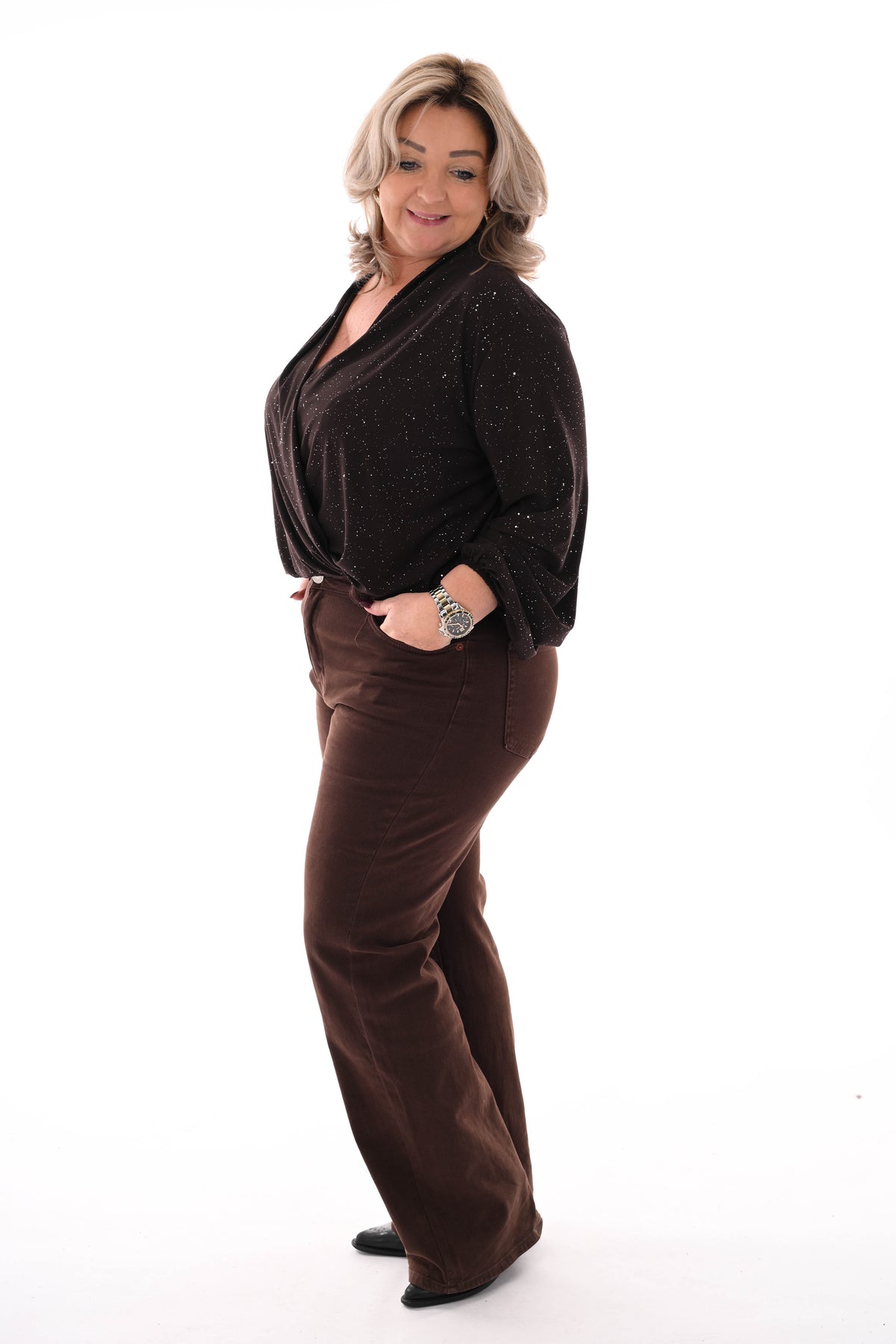 Body overslag met glitter bruin