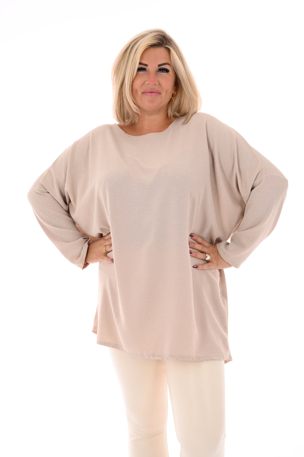 Top strass uni beige