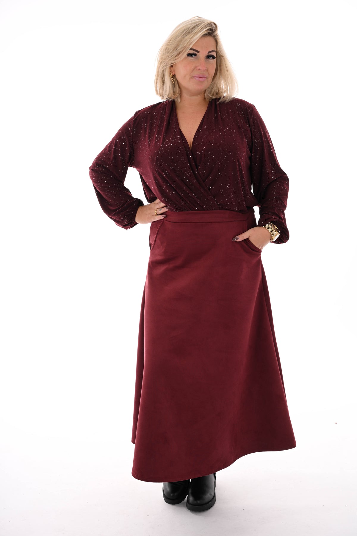 Body overslag met glitter bordeaux