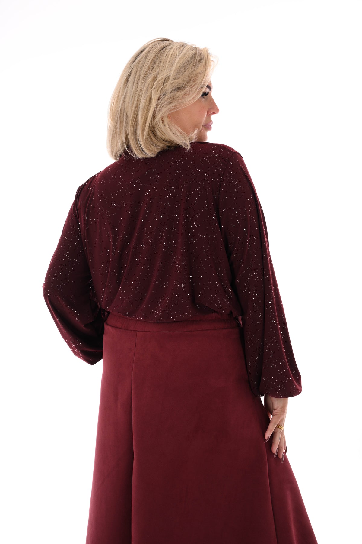Body overslag met glitter bordeaux