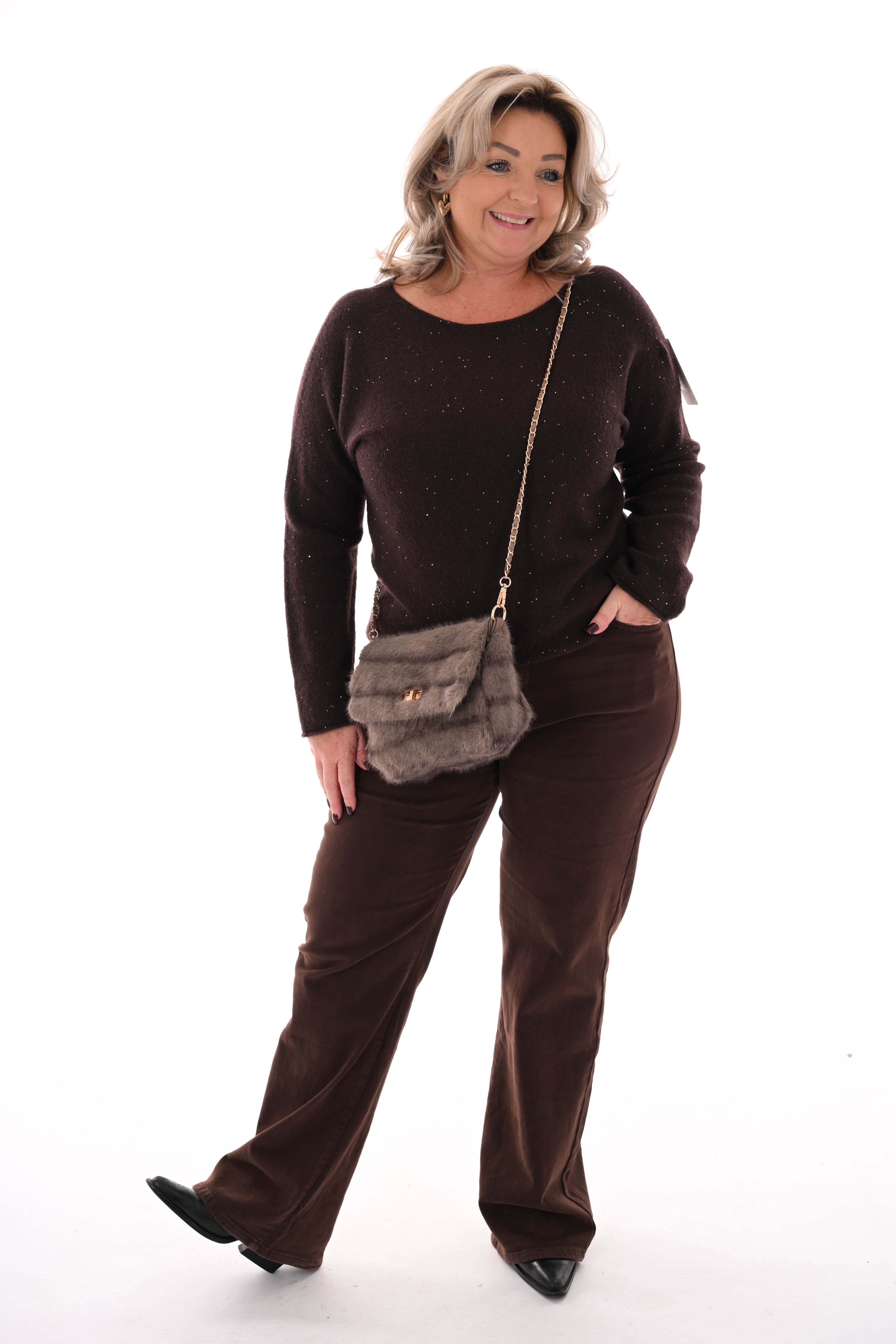 Klein faux fur crossbody tas taupe