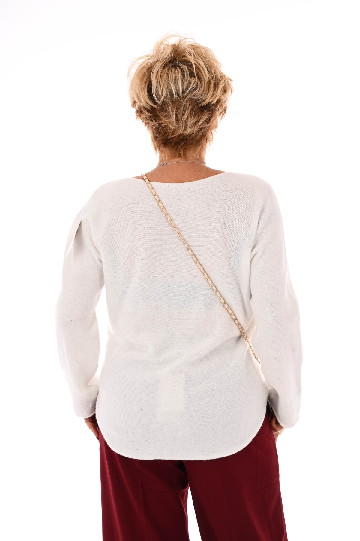 Fijn gebreide trui ronde hals pailletjes roomwit