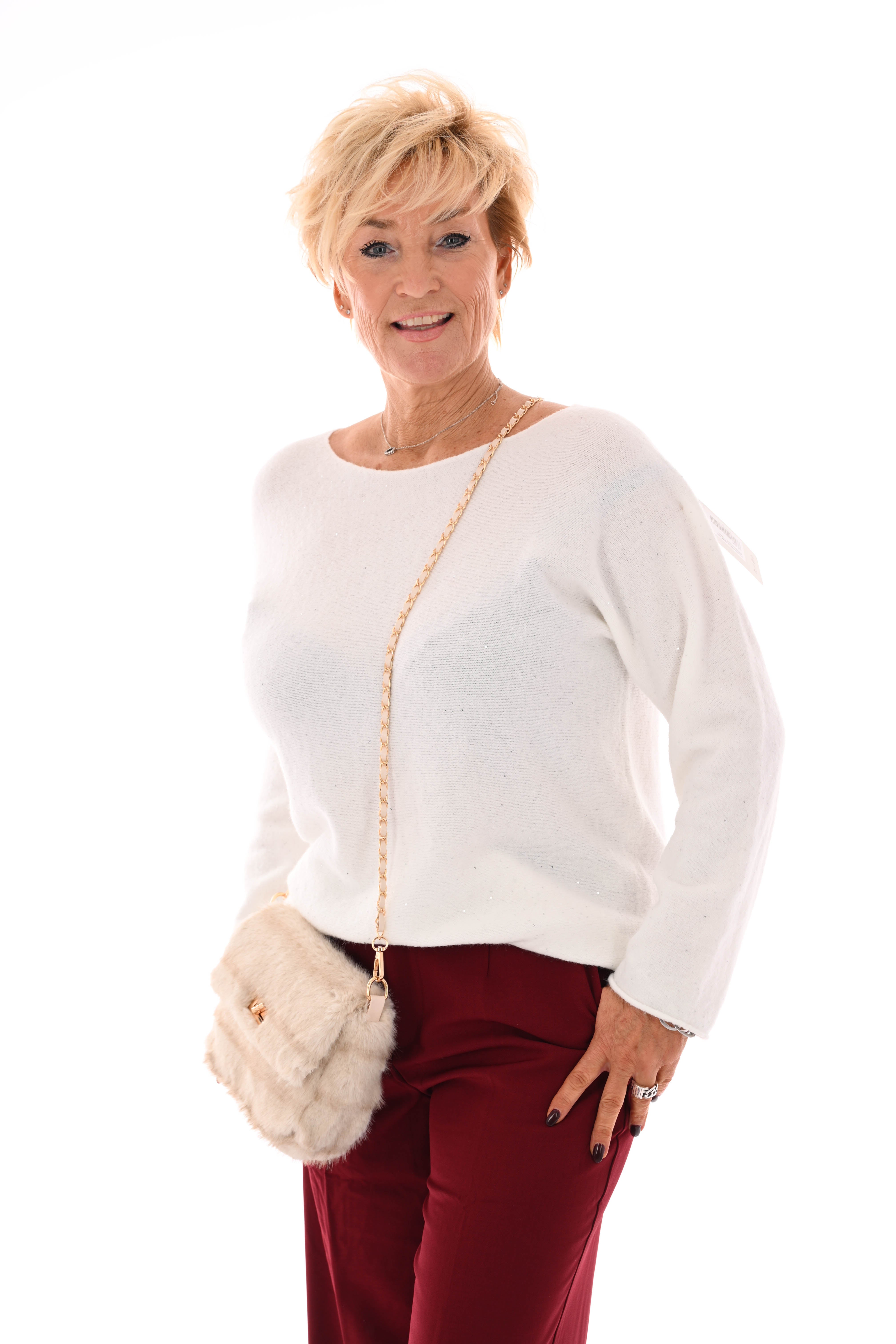 Klein faux fur crossbody tas beige