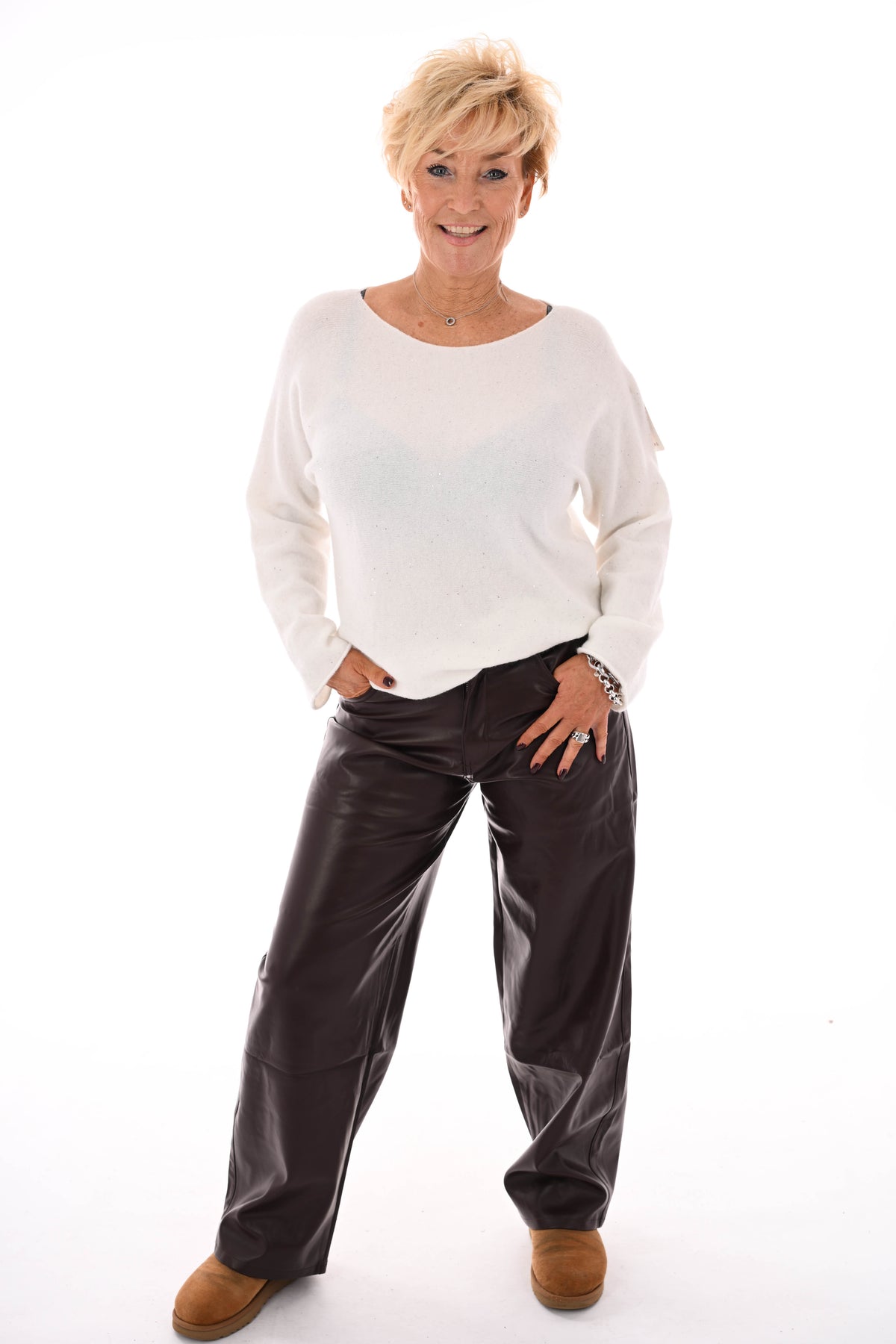 Laulia leatherlook baggy broek bruin