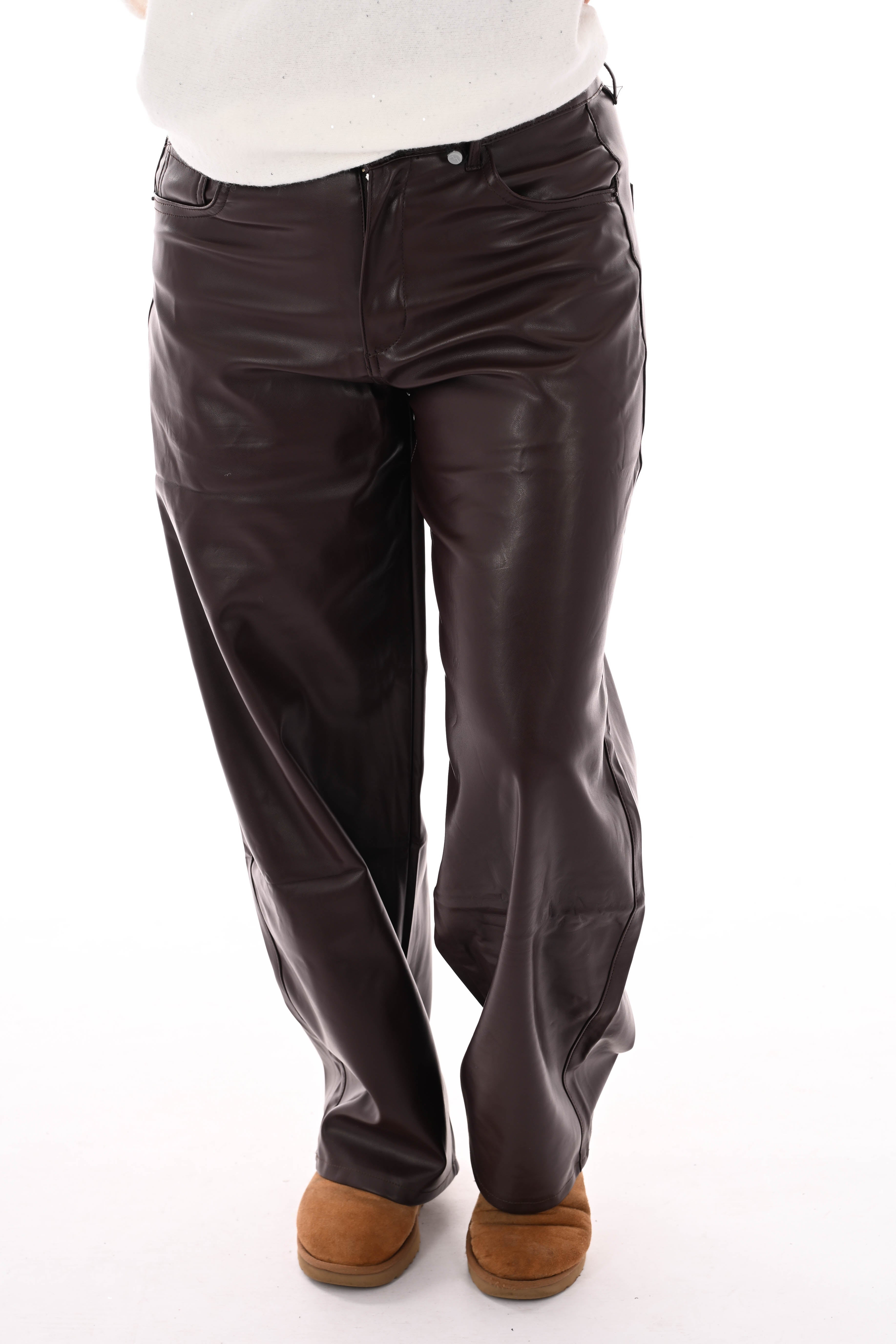 Laulia leatherlook baggy broek bruin